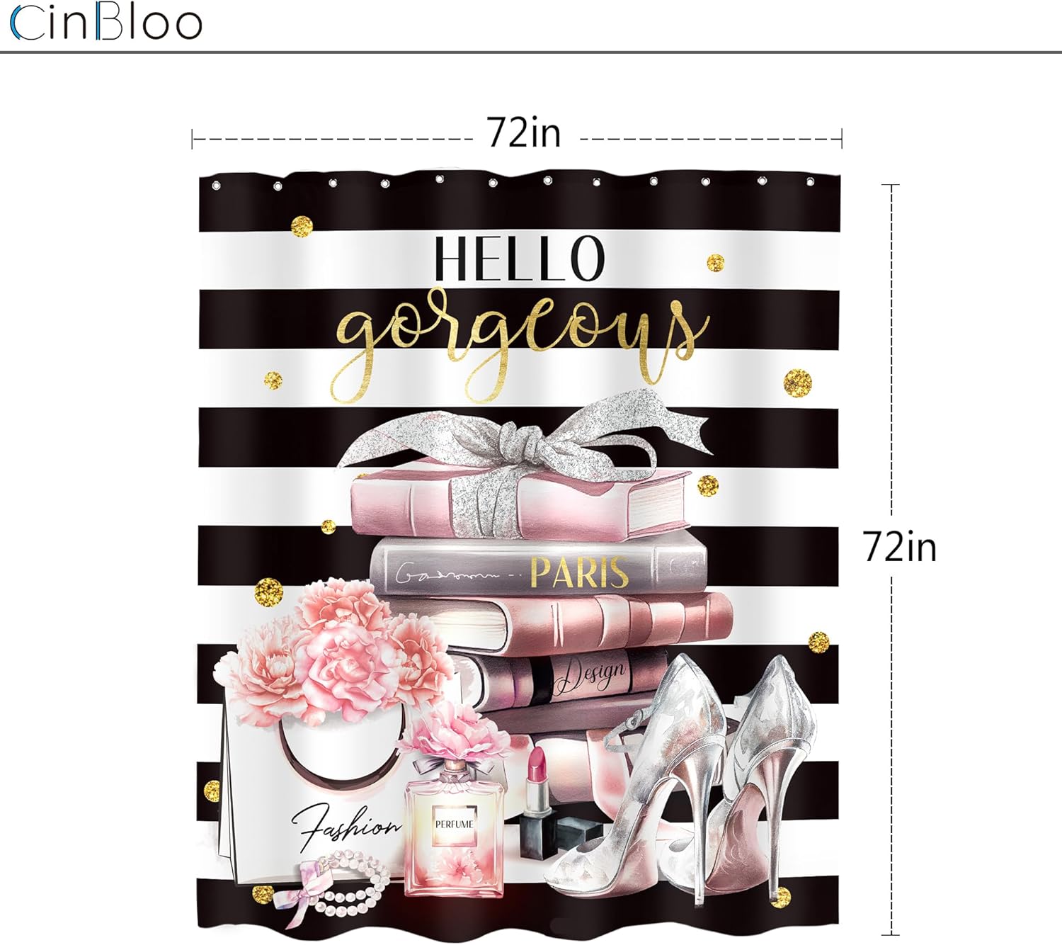 Cinbloo Black Pink Bathroom Shower Curtain Set
