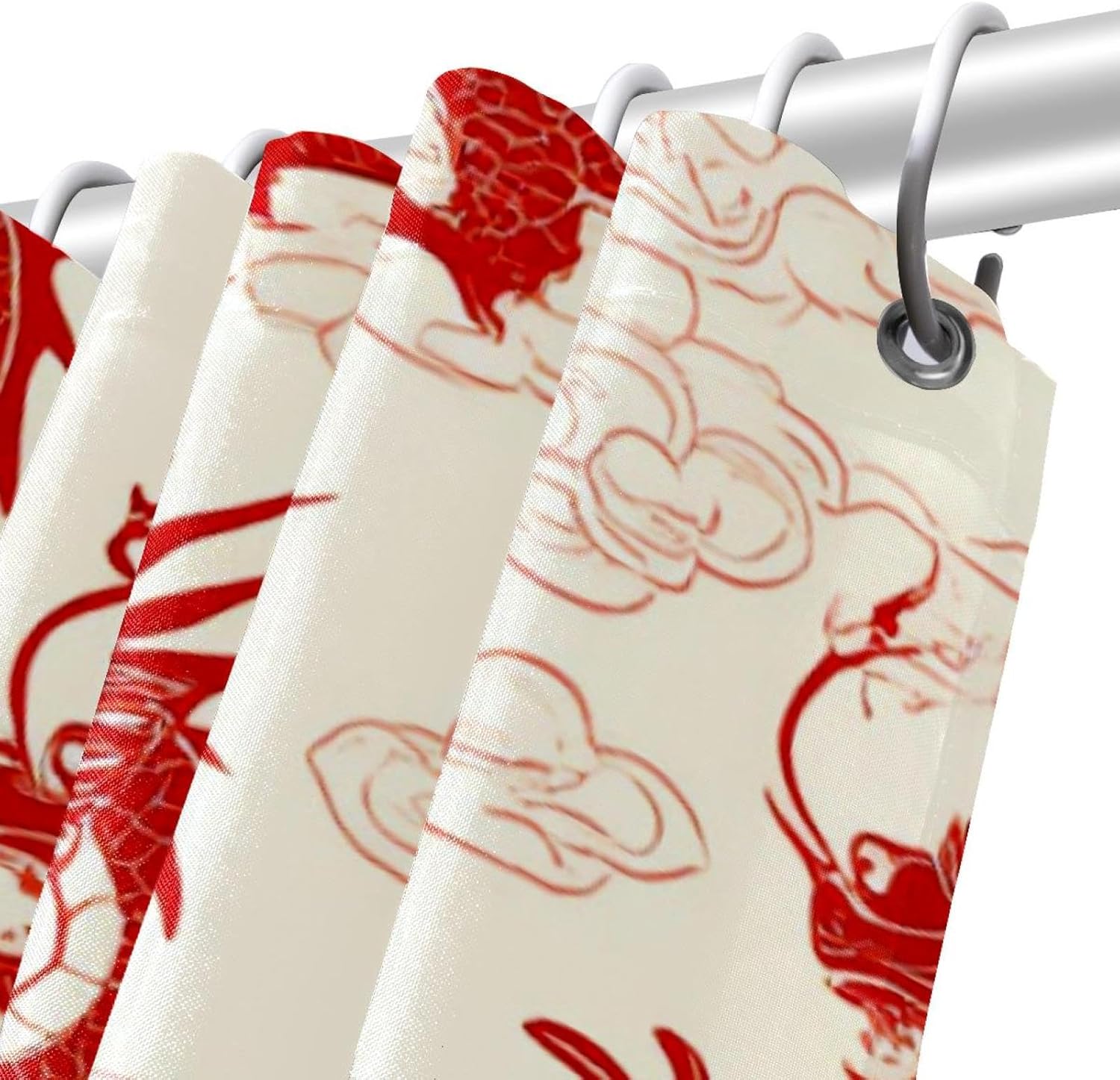 Bath Time inspected begins with VAPOKF Red Dragon Auspicious Clouds Shower Curtain Setup