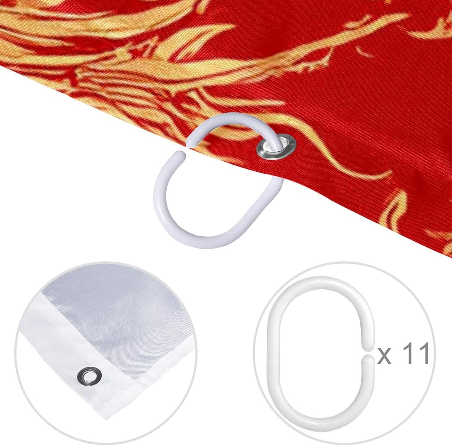 Gold Red Chinese Dragon Shower Curtain Set with 12 Hooks 66x72 Inches