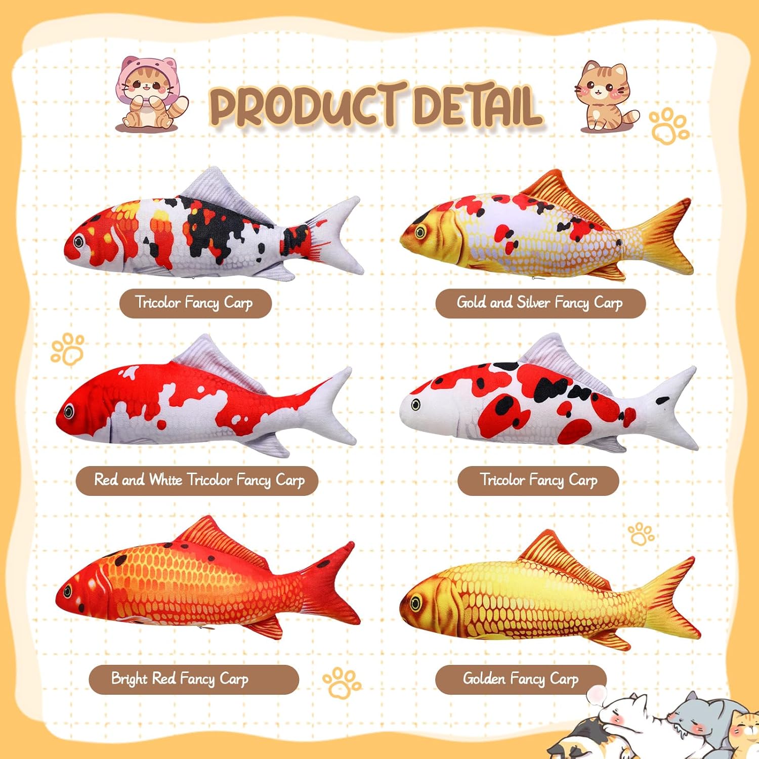 Bargv Six-Piece 12-Inch Fish Plush Pillow for Kids and Cats