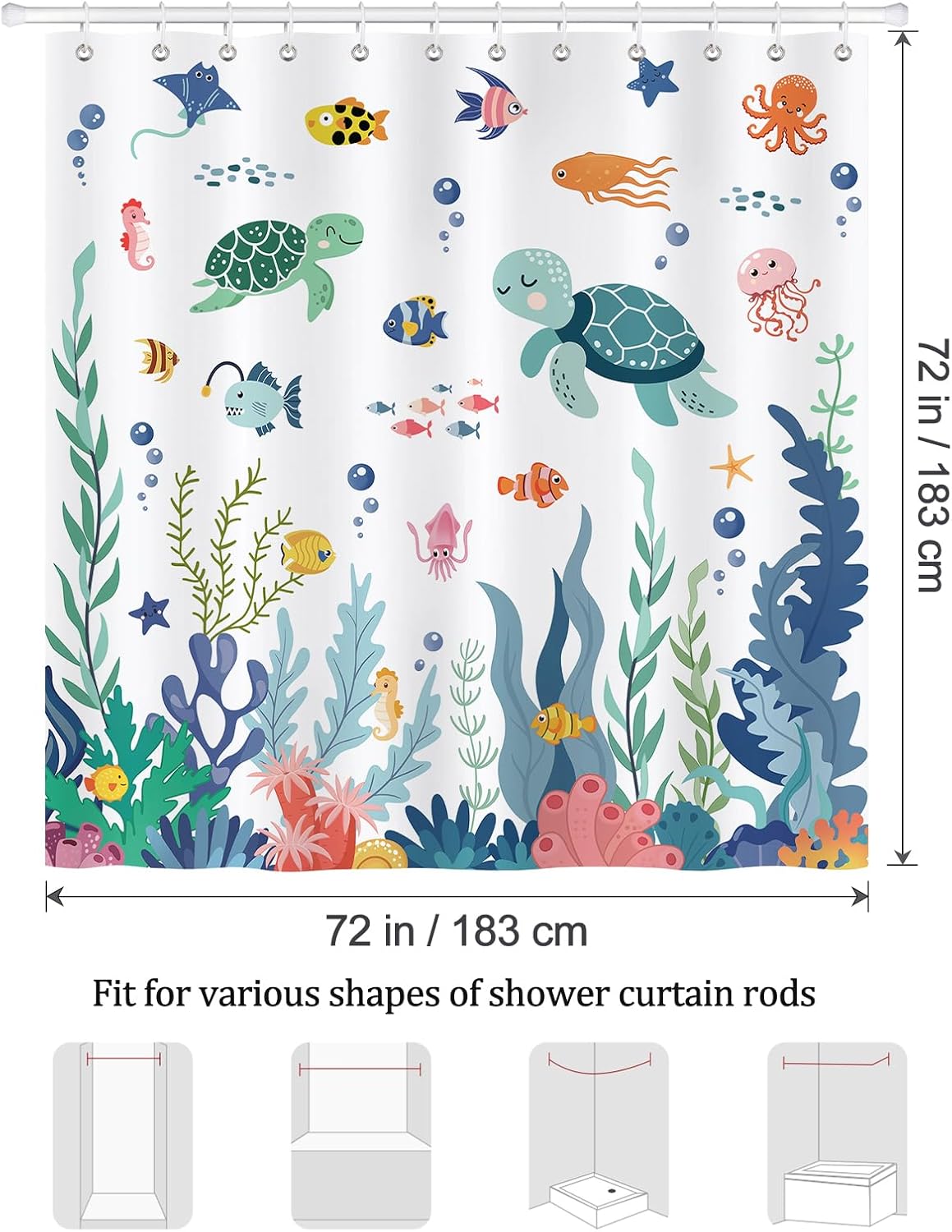 Bonhause Kids Shower Curtain with Ocean Theme