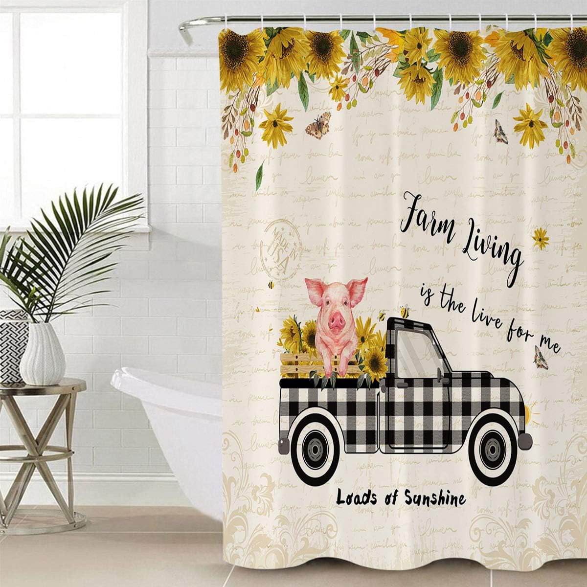 Waterproof Bathroom Curtain Set Buffalo Check Plaid with 12 Hooks TocaHome