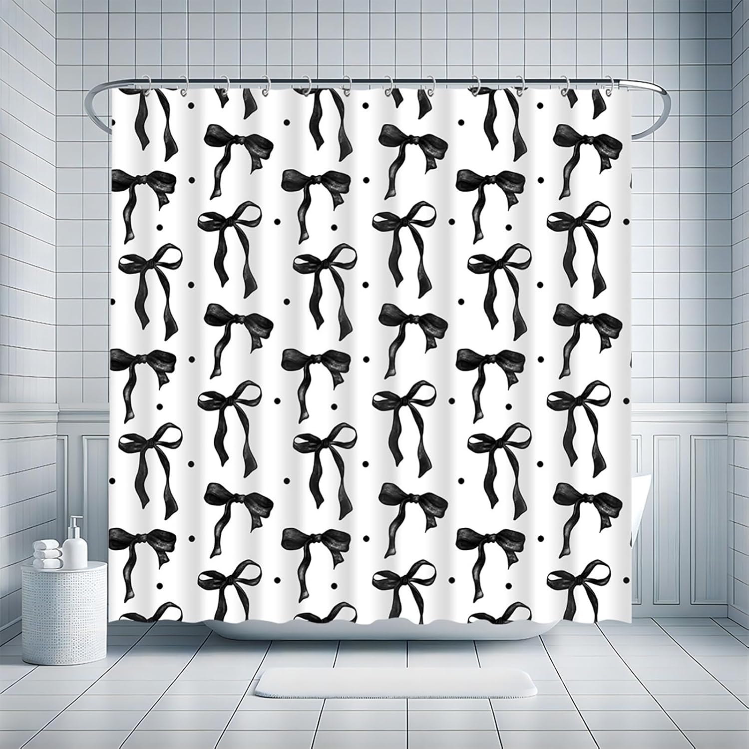 Adorable Black and White Bow Shower Curtain