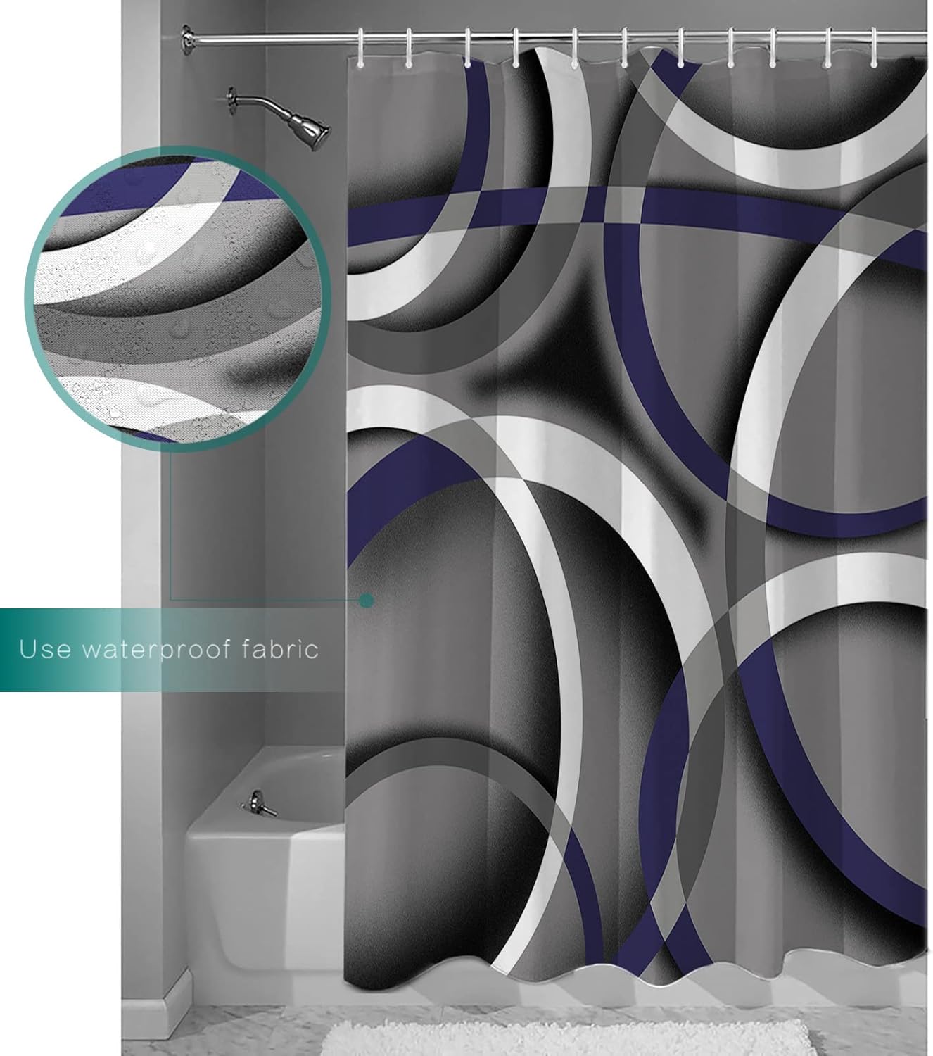 TocaHome Waterproof Shower Curtain with Hooks 36 x 78 inch