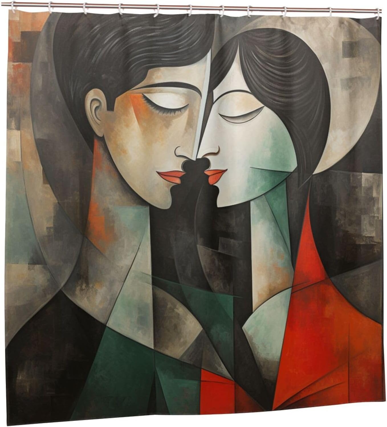 Kissing Girl Oil Painting Boho Shower Curtain Set