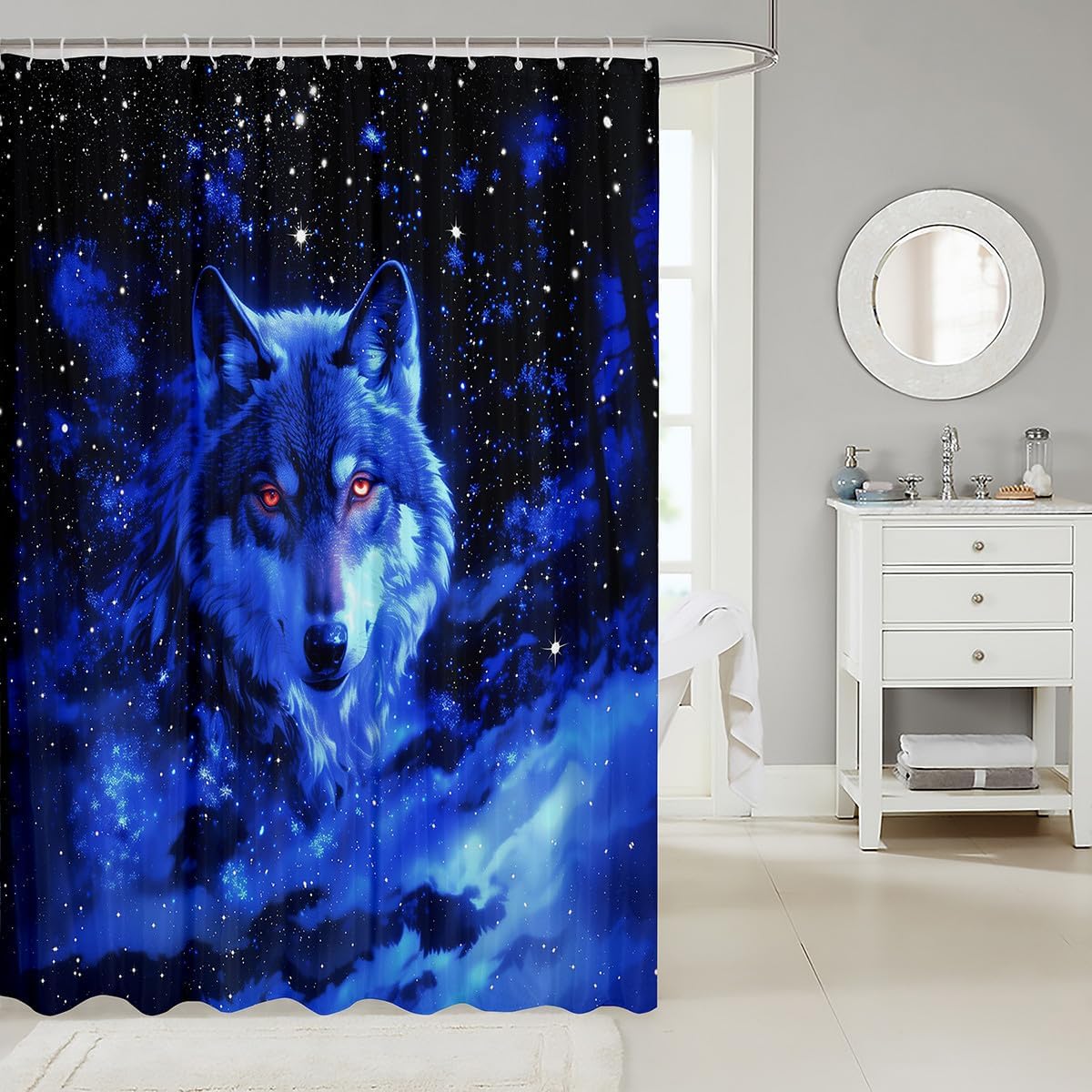 Feelyou Wolf Shower Curtain Set 72x78 Ocean Blue