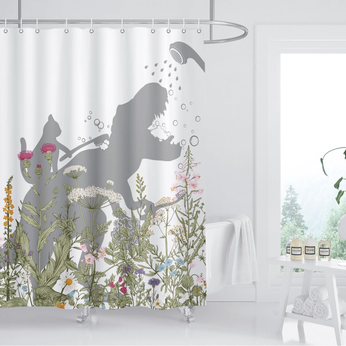 Funny Dinosaur Cat Shower Curtain