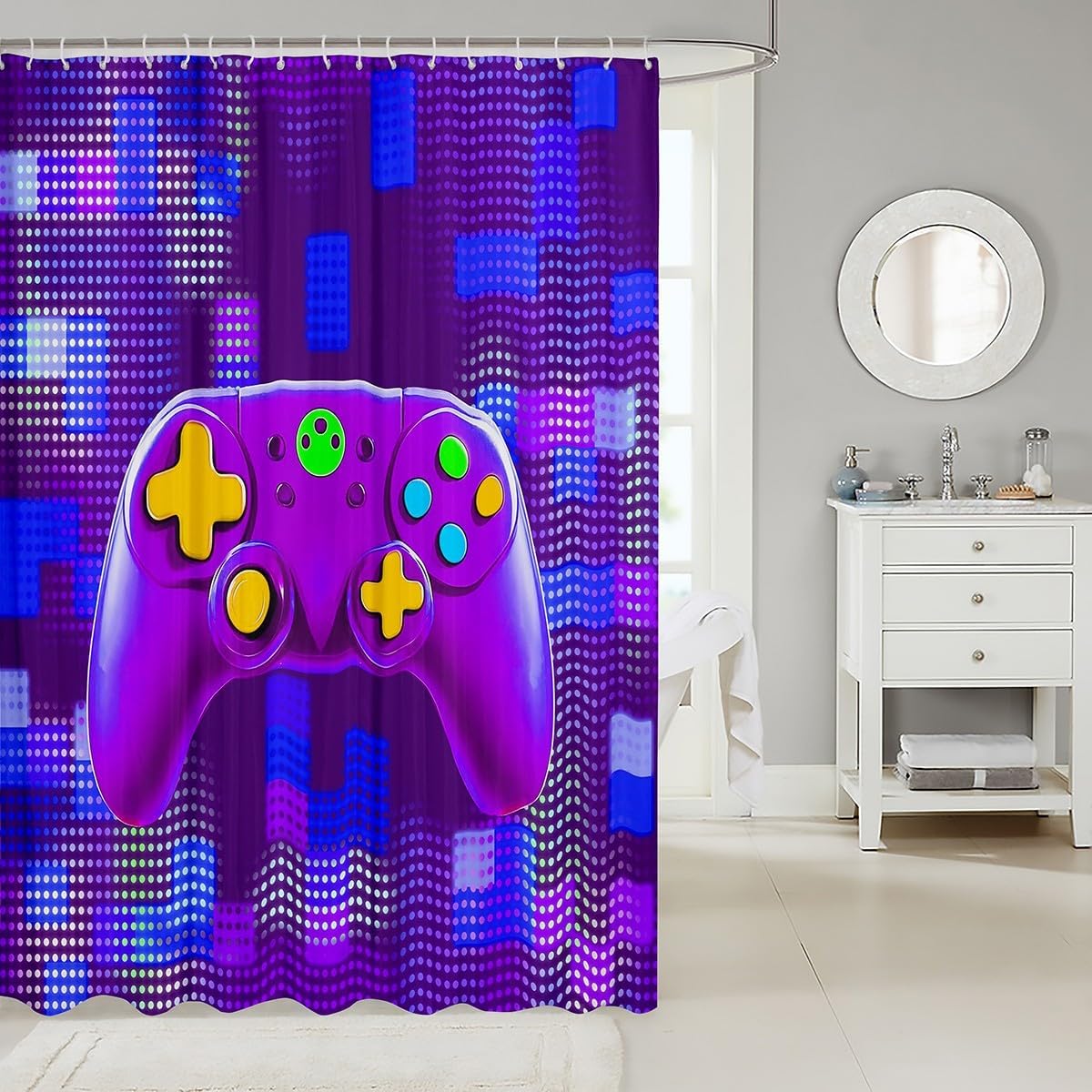 Manfei Gamer Gamepad Kids Shower Curtain Set 72x72