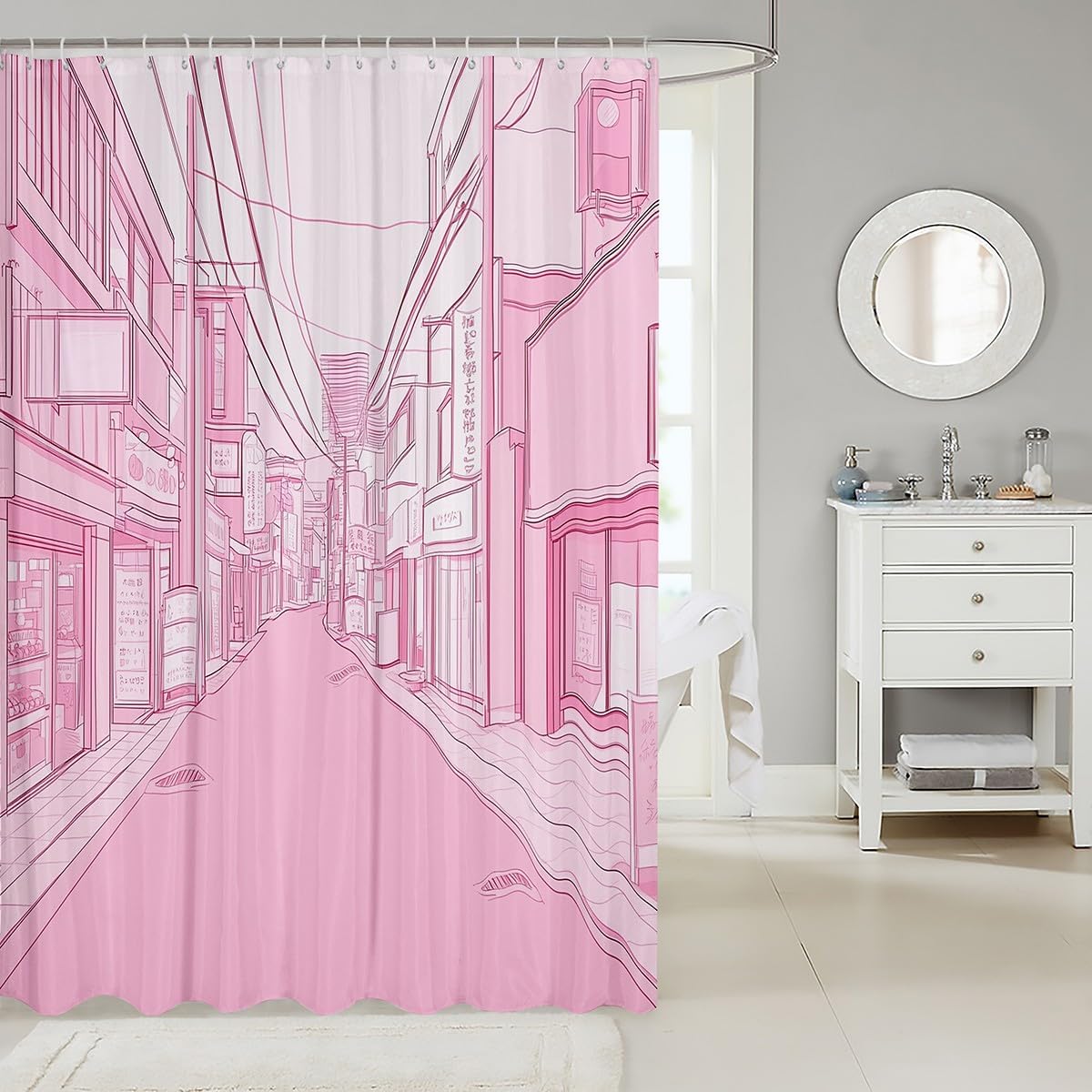 Girls Retro Ukiyoe Bath Curtain Set
