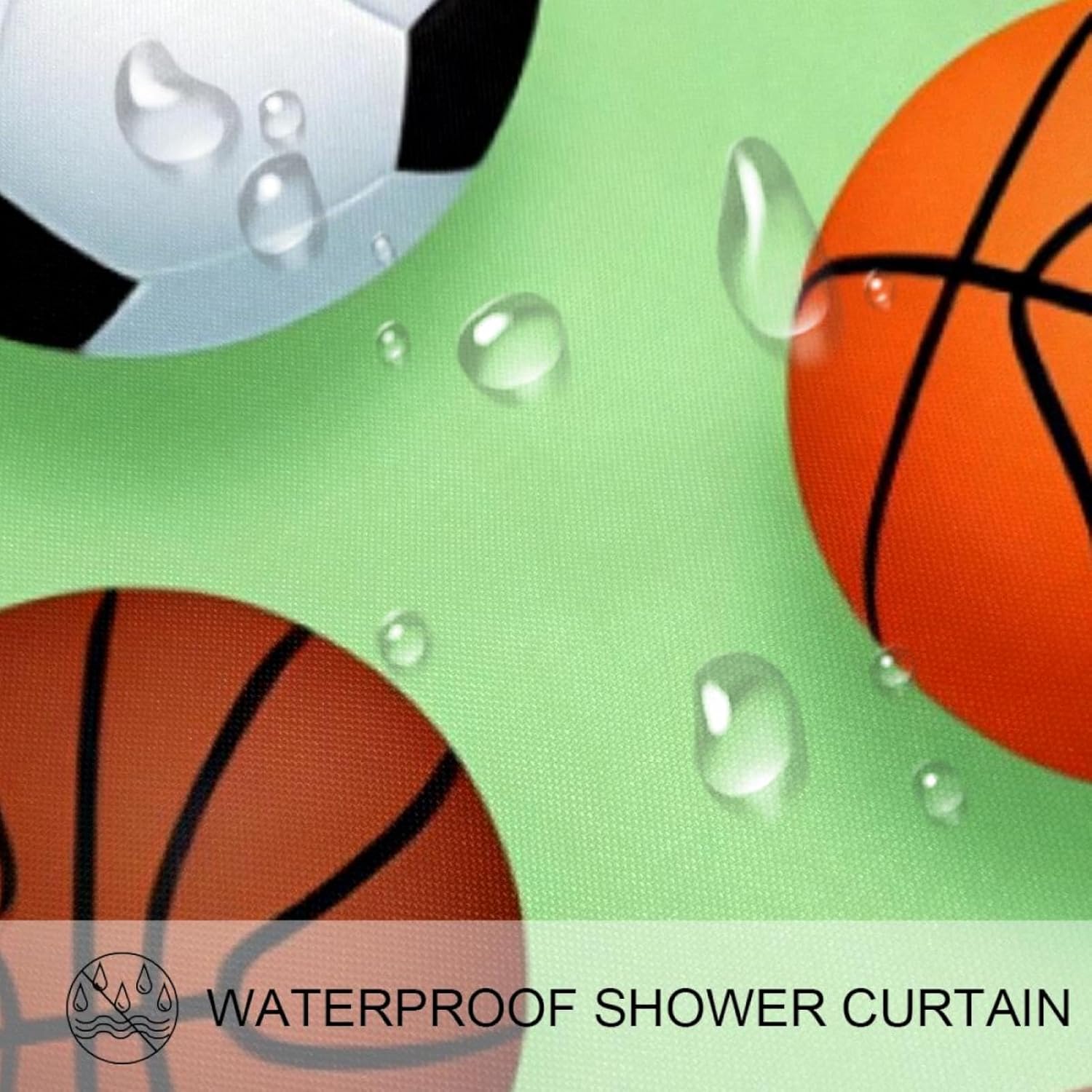 Baseball Rugby Football Bath Curtain Set Waterproof 66x72 inches