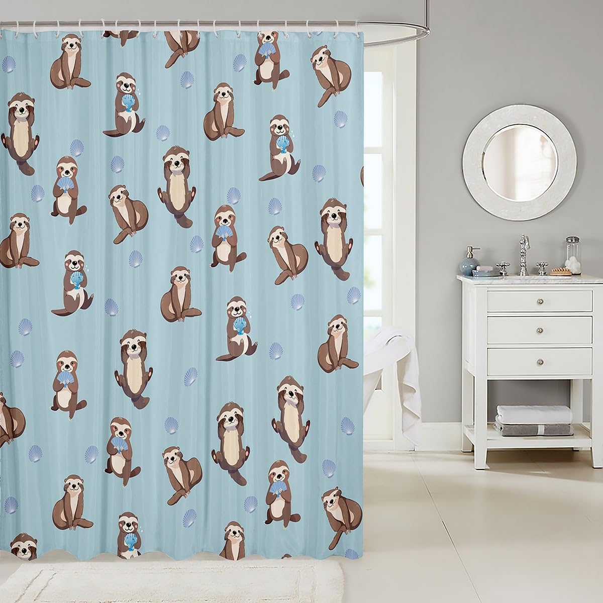 Feelyou Kawaii Seaworld 72x72 Blue Ocean Shell Bath Curtain