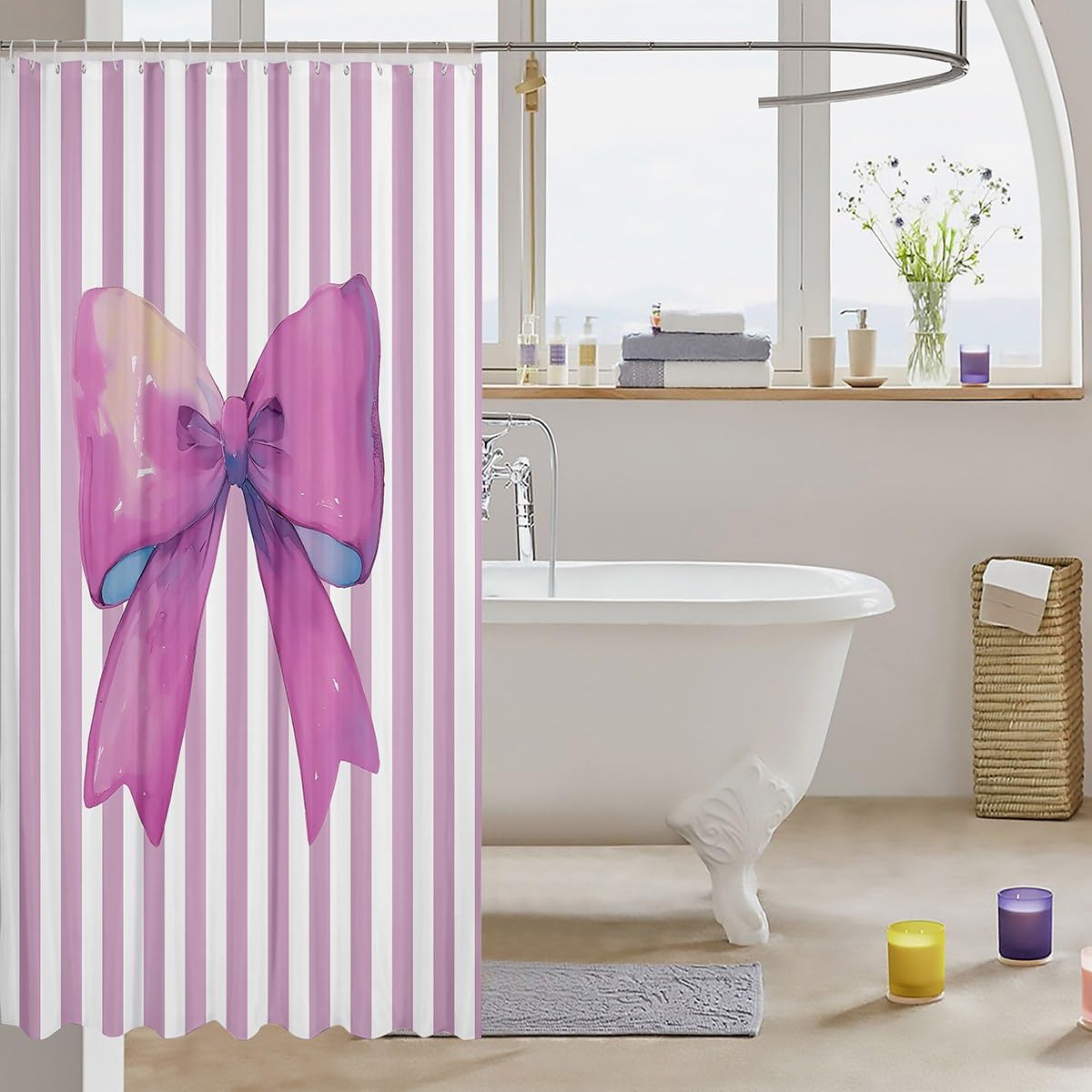 Manfei Purple Bowknot Shower Curtains