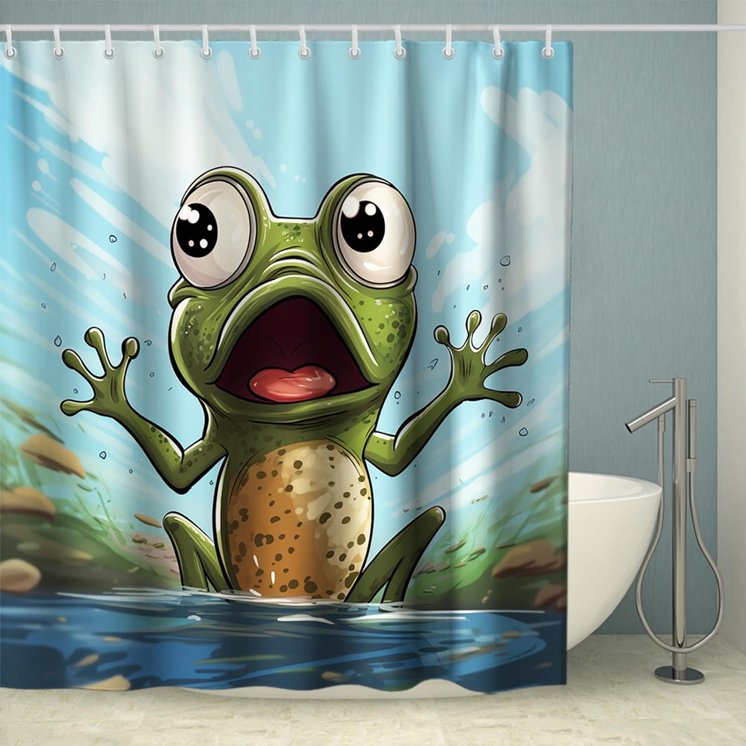 Cute and Rustic Tapestry Frog Shower Curtain Design