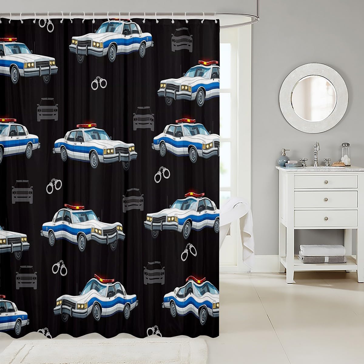 Stylish Police Car Shower Curtain Durable Water-Resistant Design