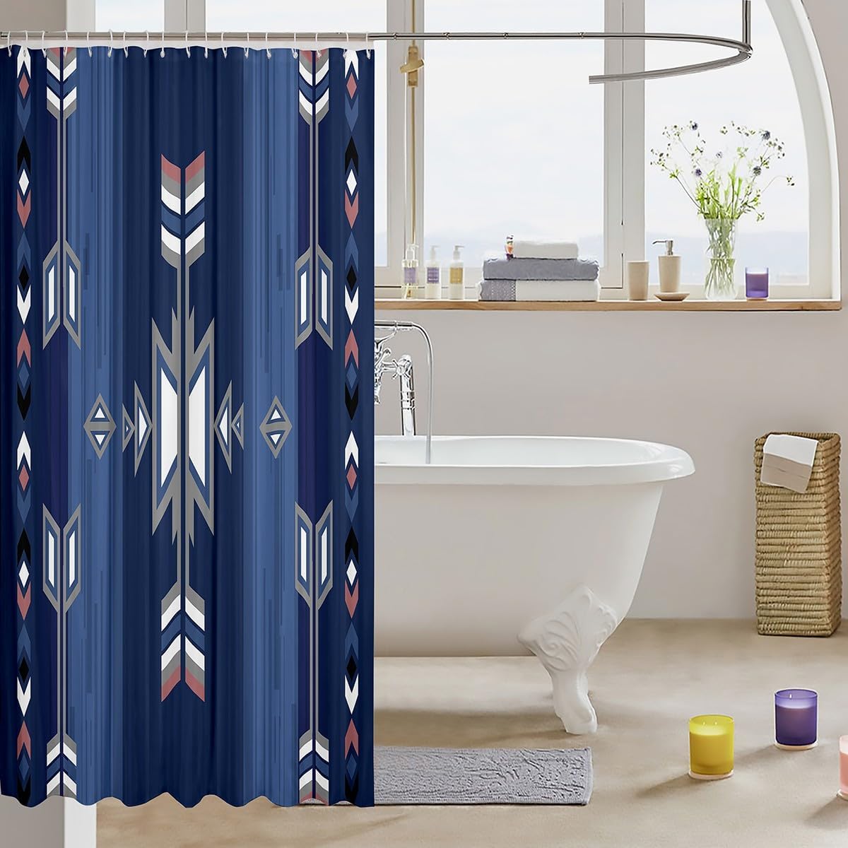 Boho Style Tribal Kids Bathroom Curtains - 72 x 84 Navy Blue