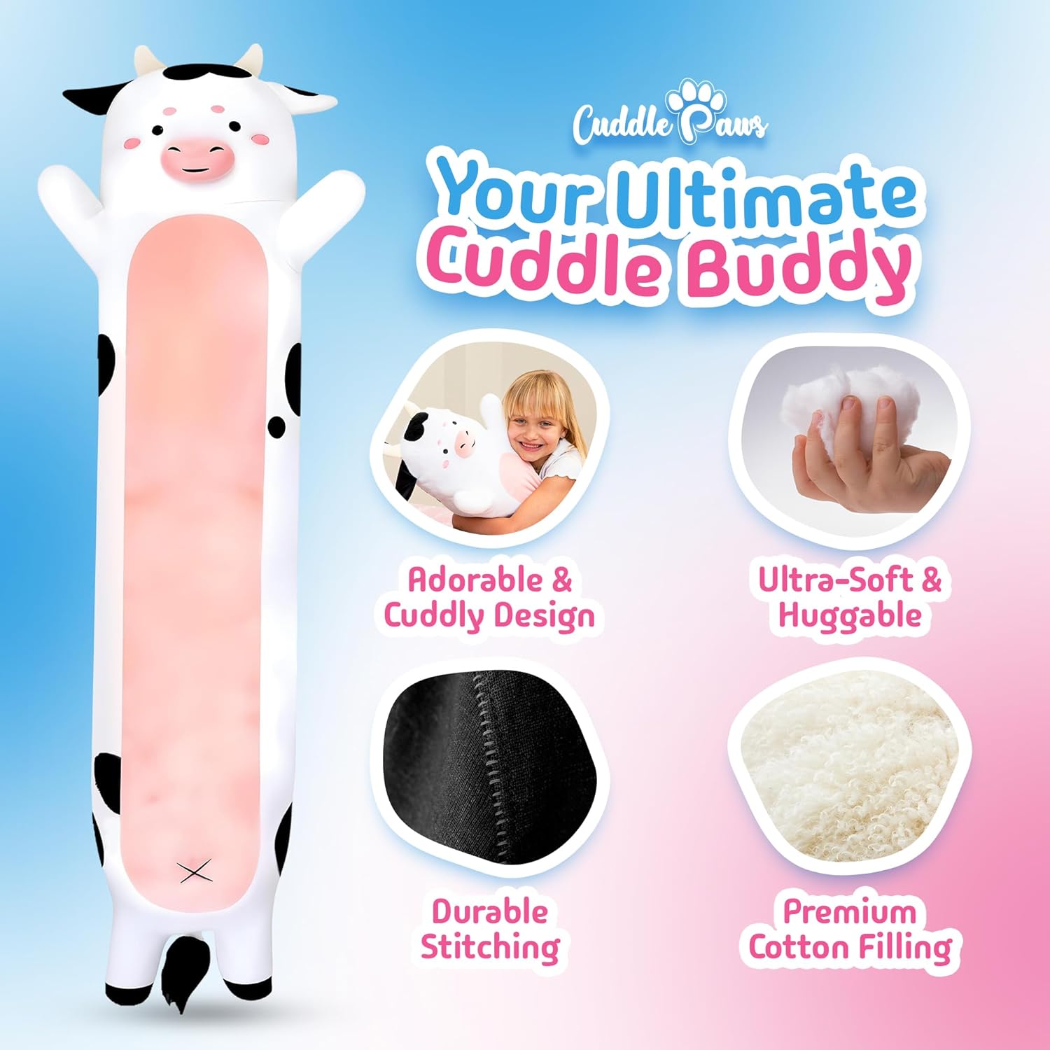 Cuddle Paws Cow Print Body Pillow