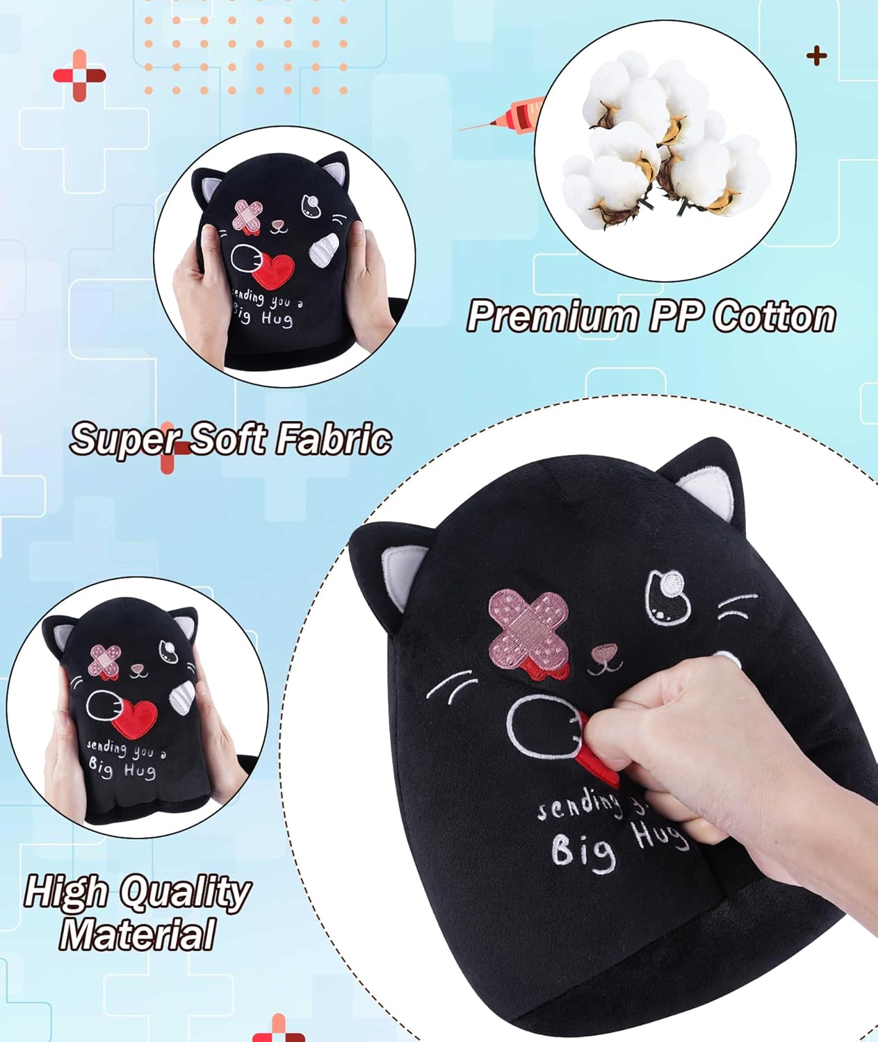 Get Well Soon Black Cat Plush Toy - 9 Inch with Band-Aid