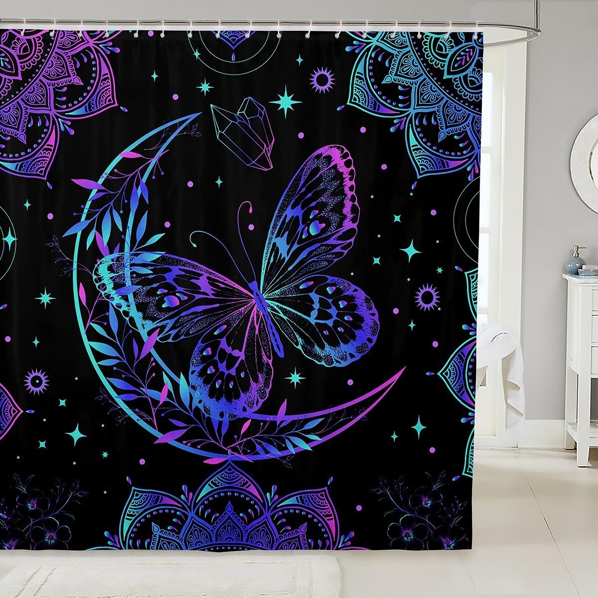 Vibrant Bohemian Gradient 72x78 Washable Bath Curtain for Kids