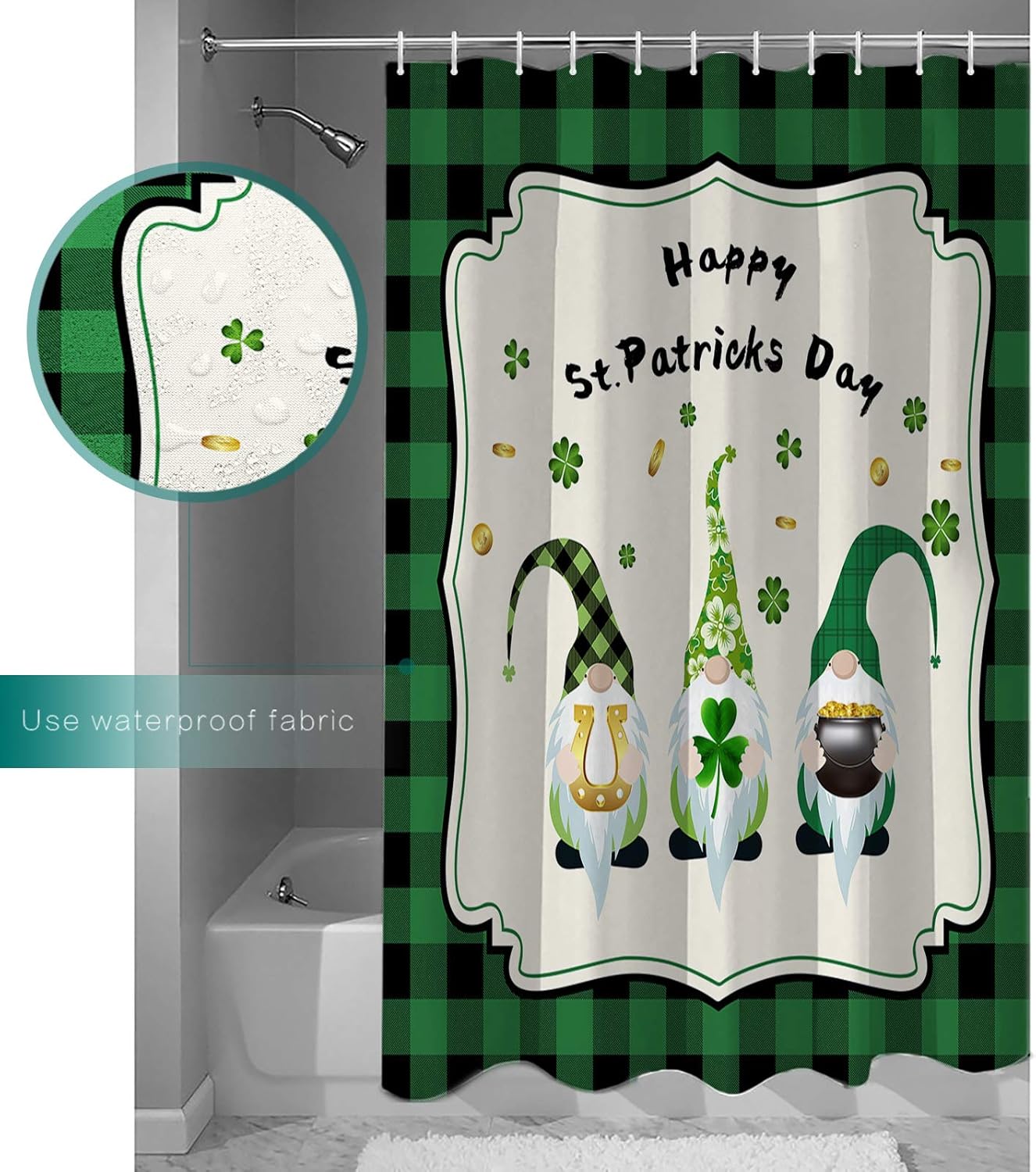 TocaHome Waterproof 36x72-inch Shamrock Gnomes Machine Washable