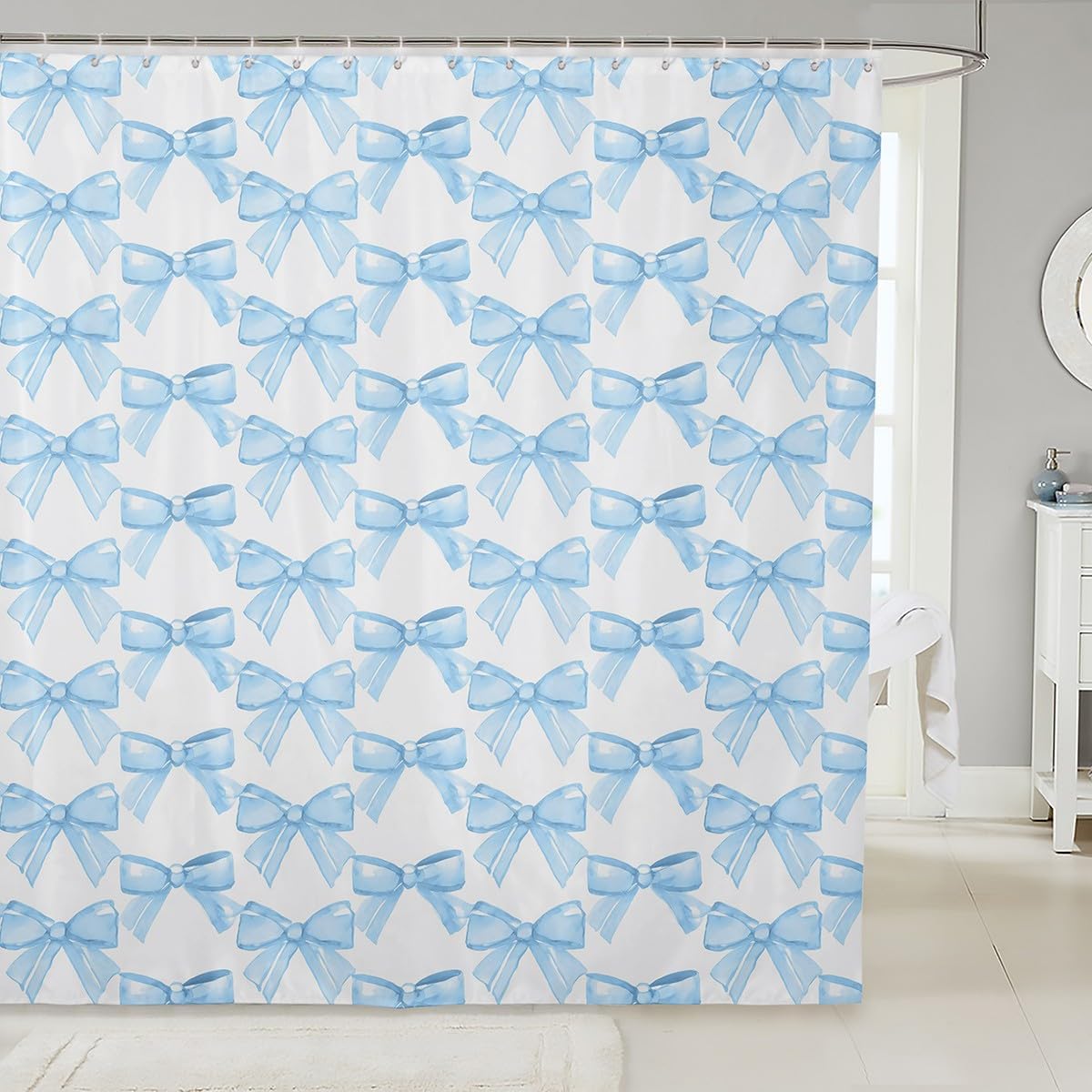 Feelyou Watercolor Blue Bow Bath Curtain
