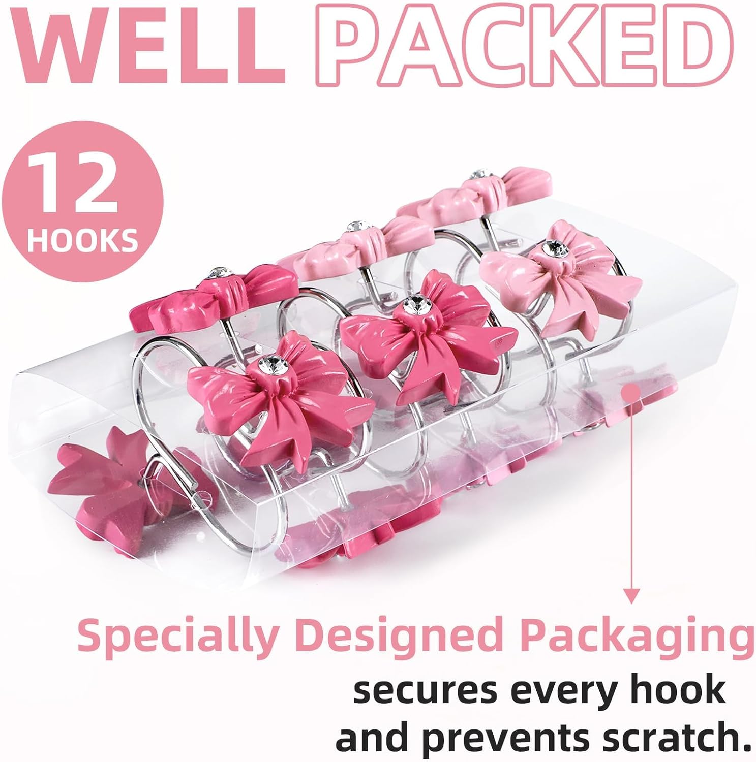 Durable Elegant Pink Bow Shower Curtain Hangers