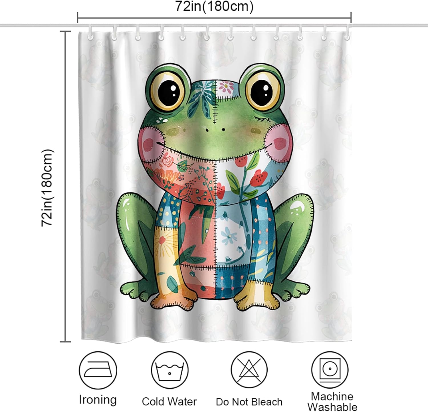 Cute Kids Shower Curtain Frog Deal Boho Flow 72Wx72H Green