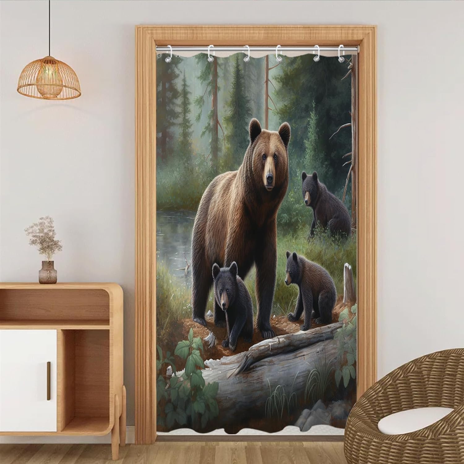 OTRANTO Bear Shower Curtain - Forest Nature Theme Waterproof Machine Washable