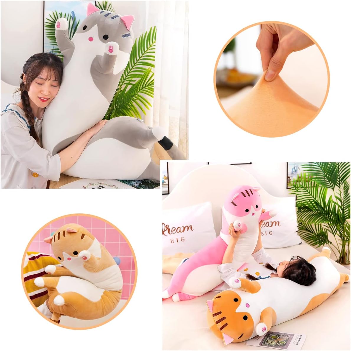 Cute Long-Legged Cat Body Pillow for Kids and Adults