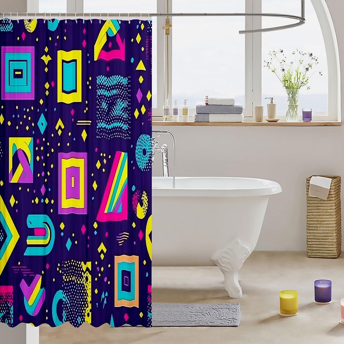 Retro 80s Shower Curtain with Geometric Pattern