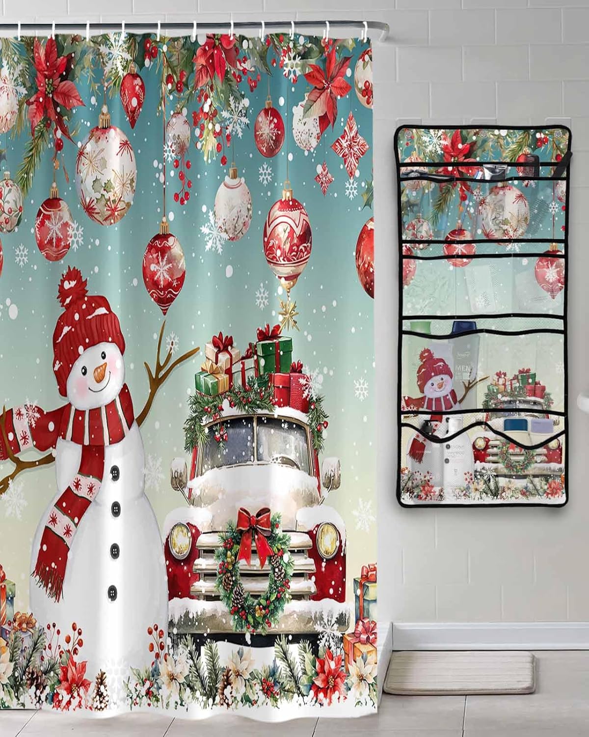 Christmas Snowman Waterproof Shower Curtain