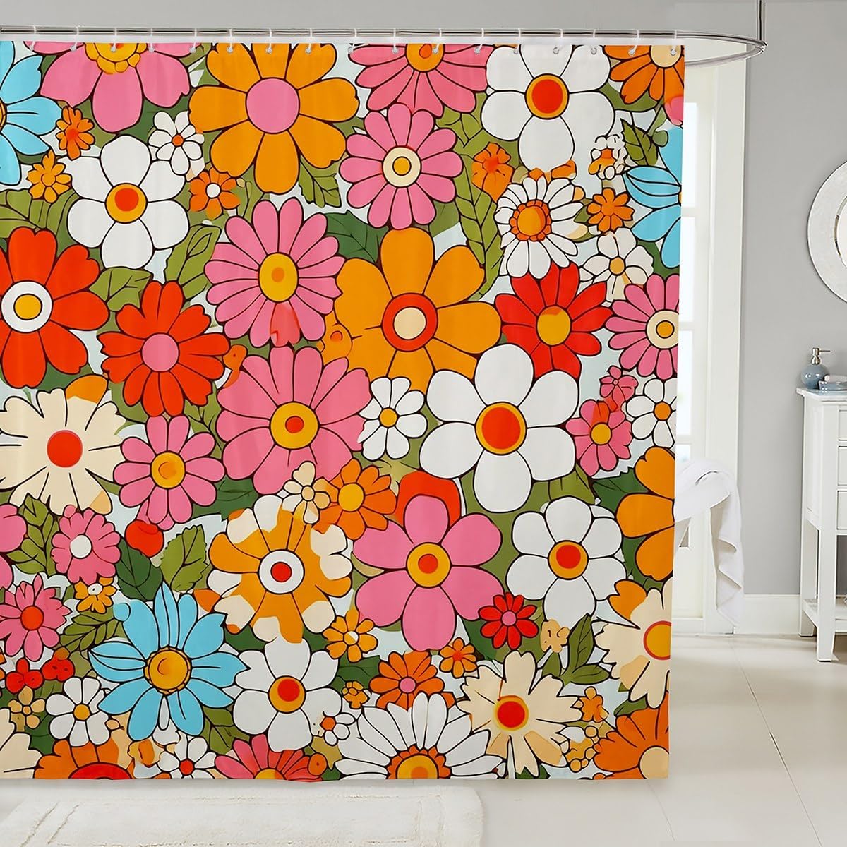 Groovy Bohemian Flora 70s Bathroom Shower Curtain Set