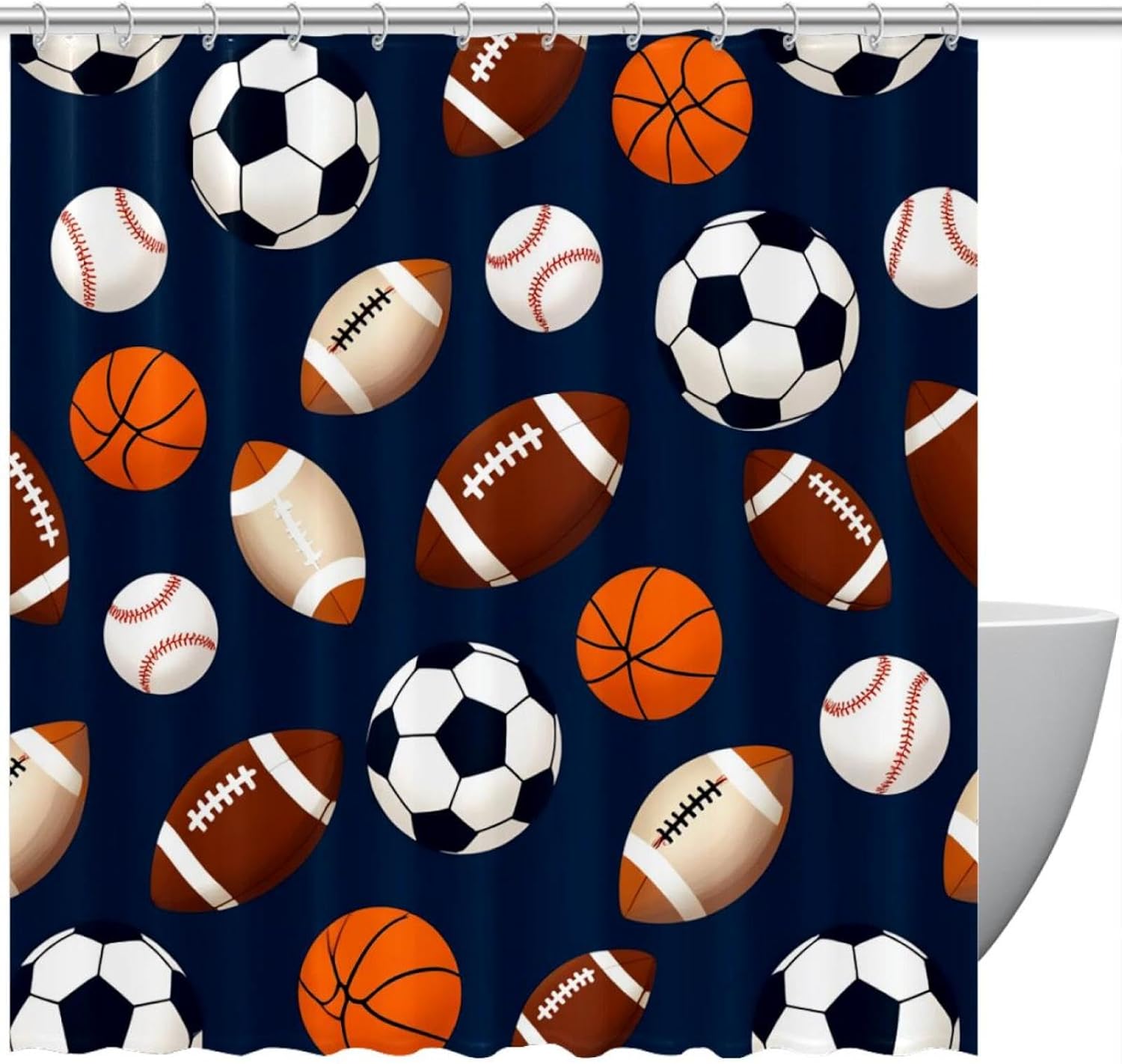 VAPOKF Basketball Baseball Rugby Football Shower Curtain Set 60x72 inches Waterproof Durable