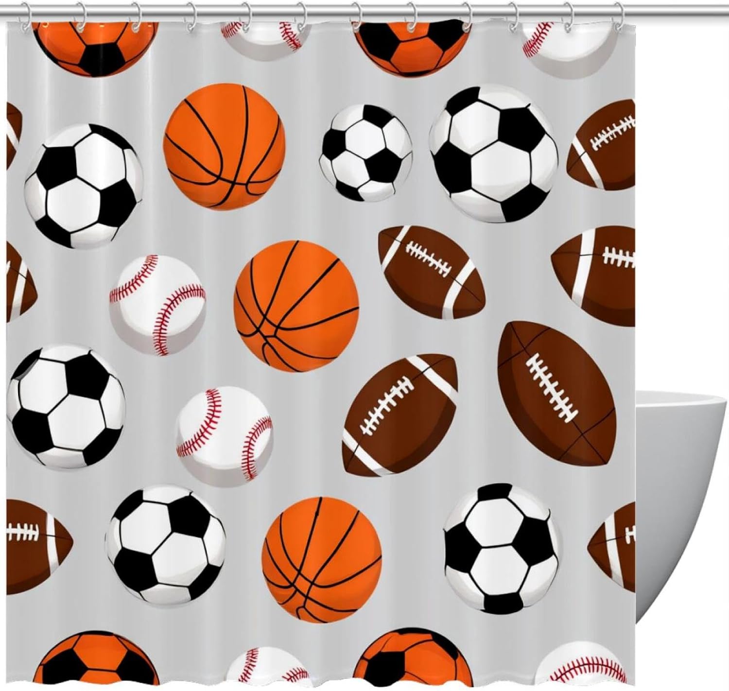 VAPOKFAmerican Footballs BasketballBaseball Washable Bath Curtain