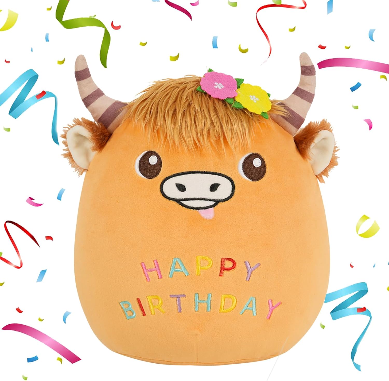 Happy Birthday Plush Pillow Fun Birthday Cow Stuffed Animal 10 Inch