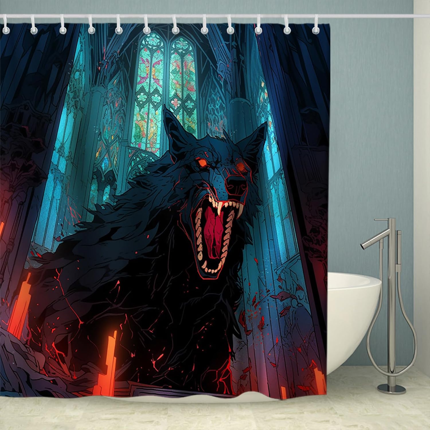 OTRANTO Funny Wolf Bathroom Shower Curtain Waterproof Durable Modern Design 72x72 inches
