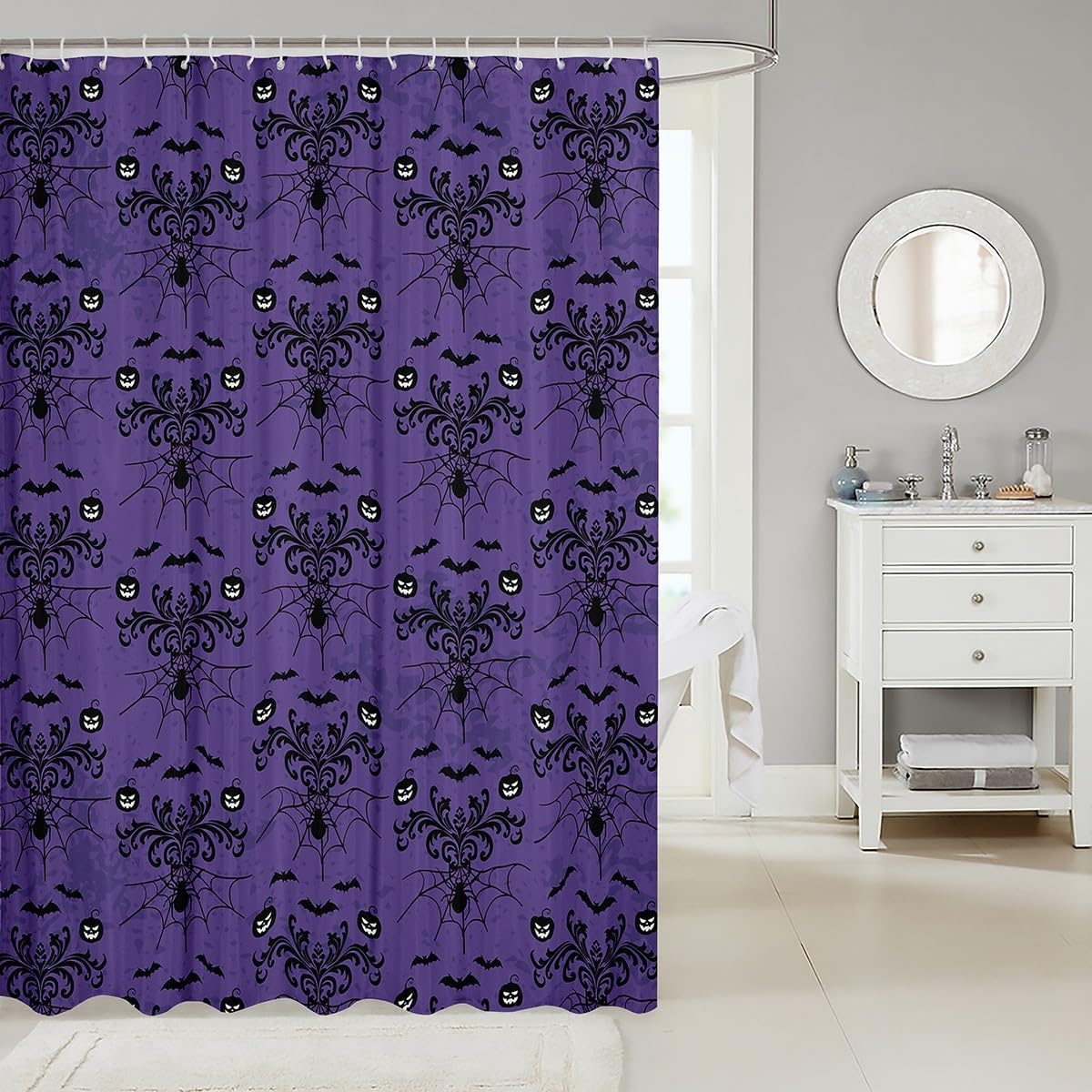 Manfei Halloween Bats Shower Curtain Set