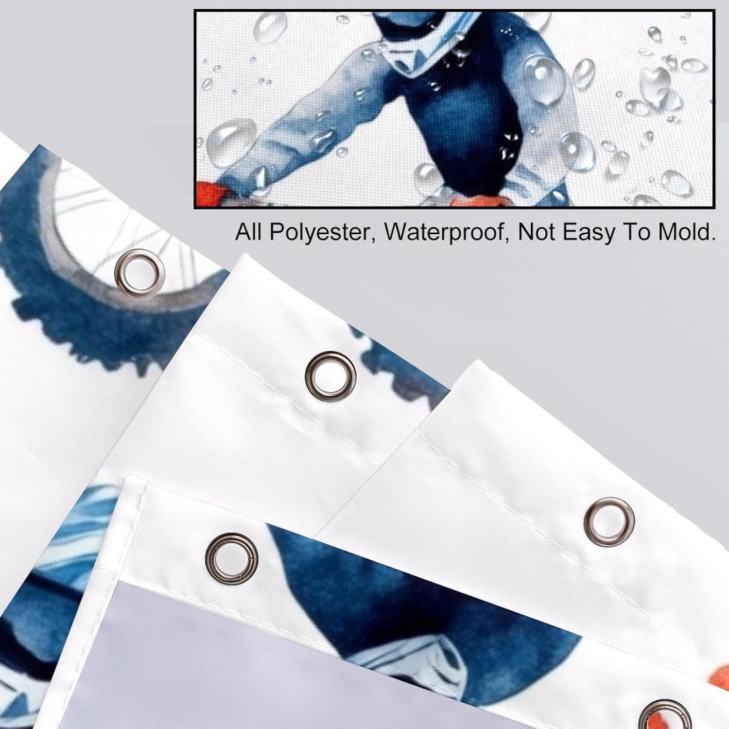 Boys on Motorcross Prints 10-Piece Stainless Steel Shower Curtain Set