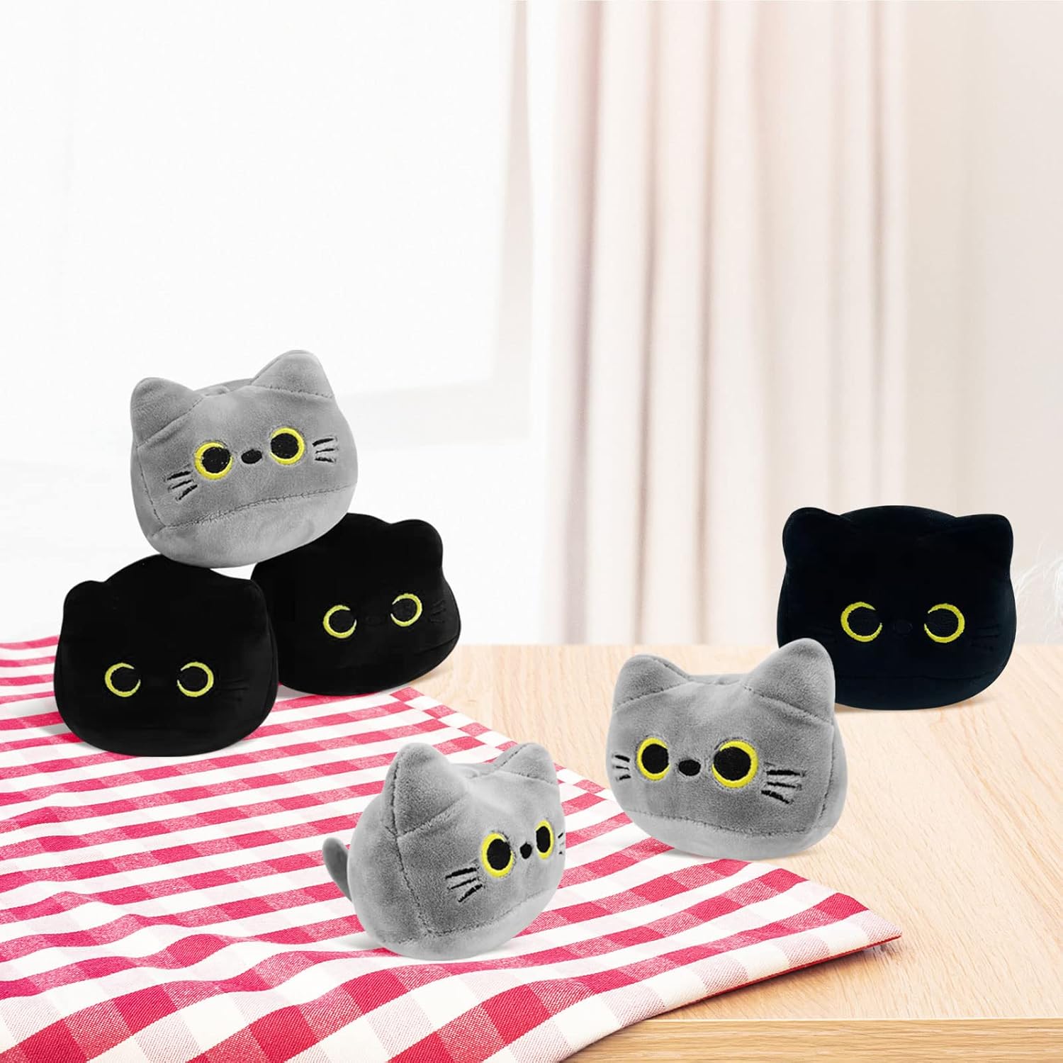 Cute Black Cat Plush Toy Bag 6pc Pink