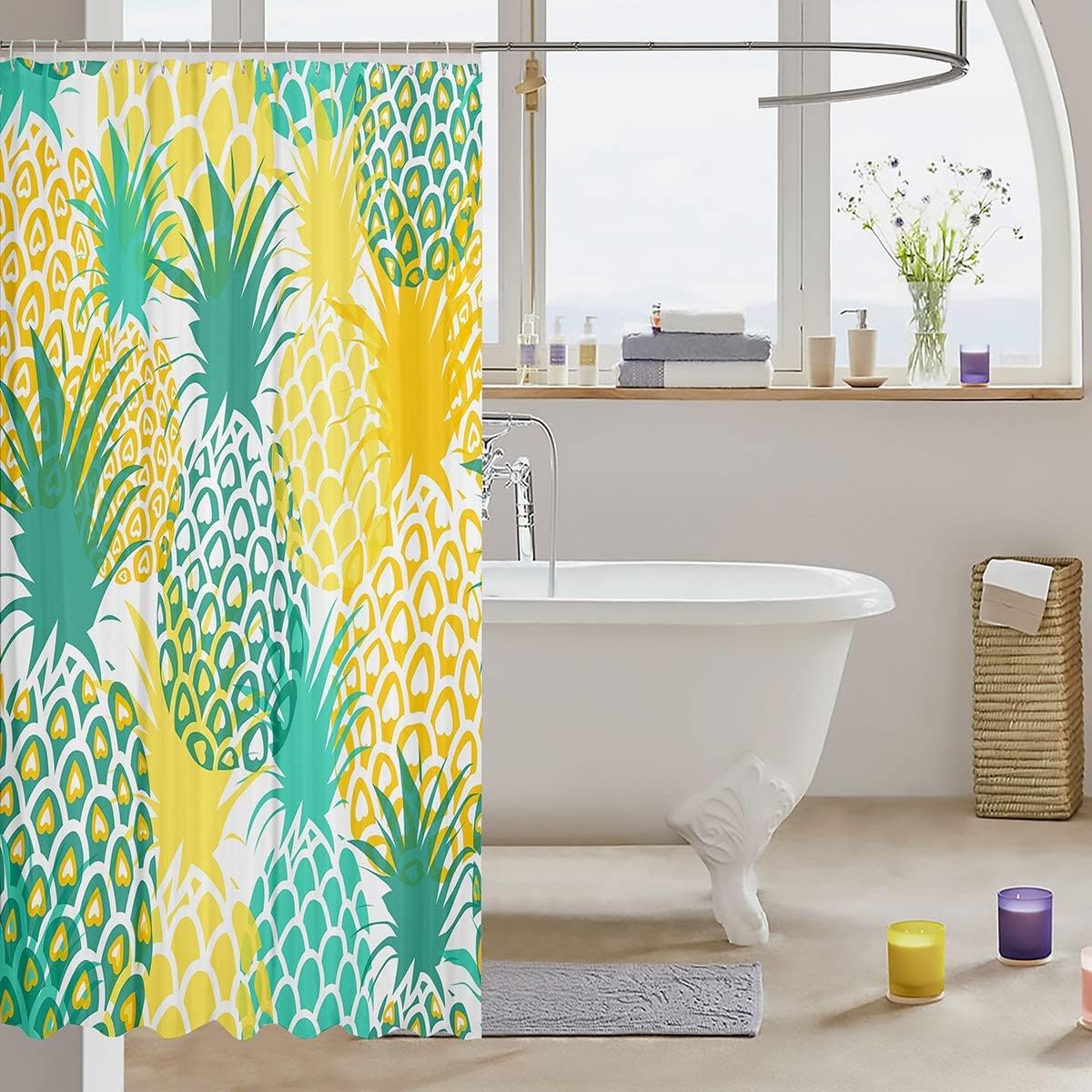 Feelyou Pineapple Shower Curtain Set 72x72 Green Yellow