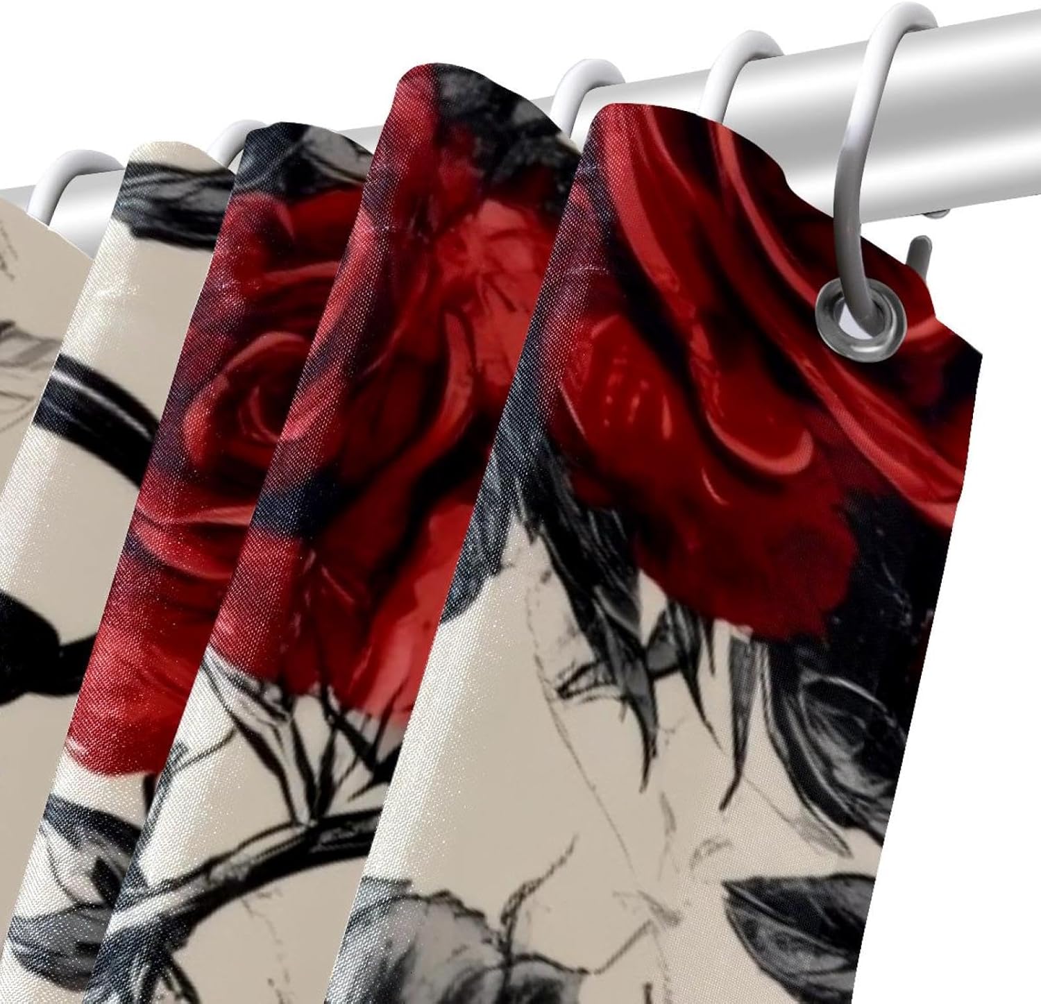 Stylish Black Bird Roses Shower Curtain Set for Home
