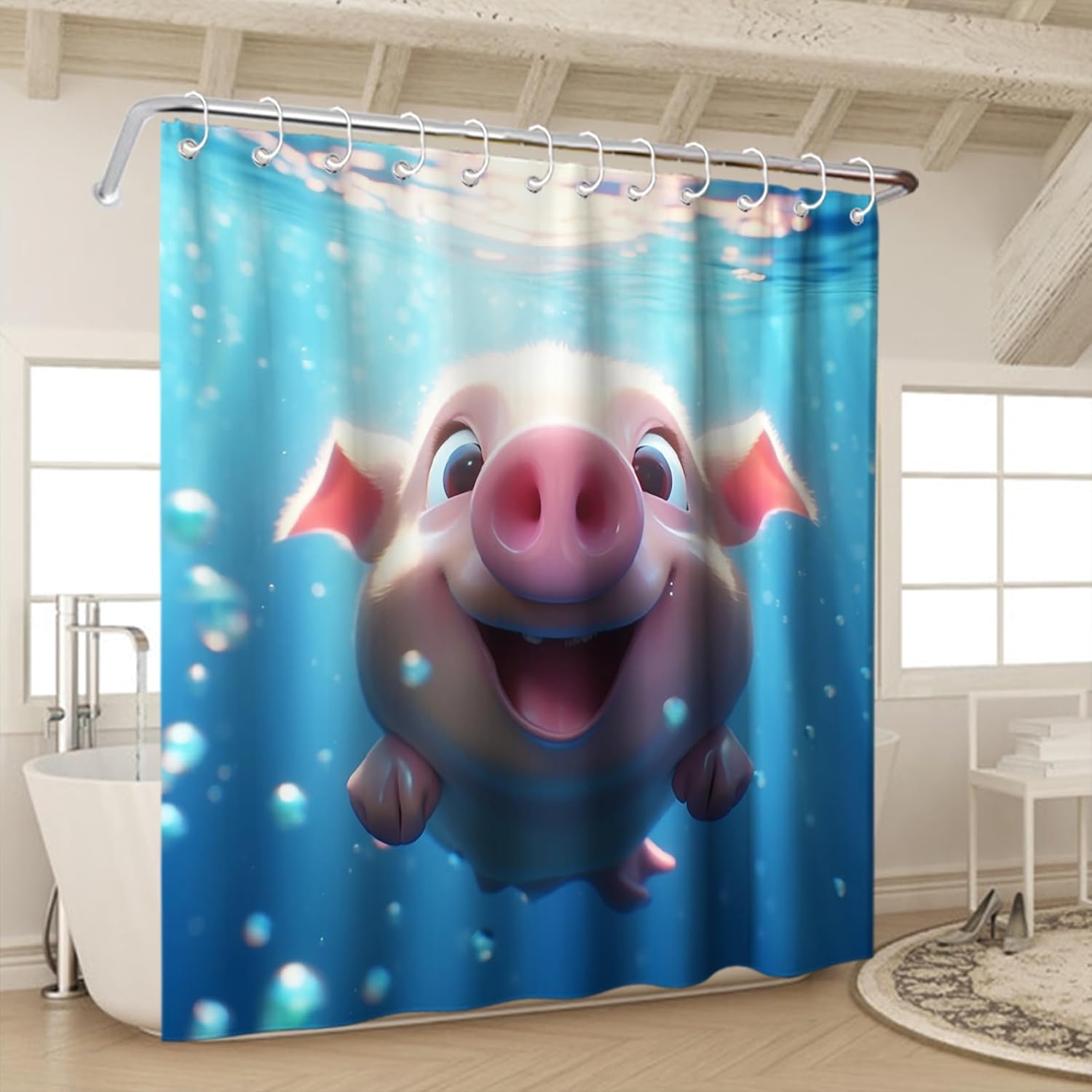 OTRANTO Cute Animal Ocean Shower Curtain Set