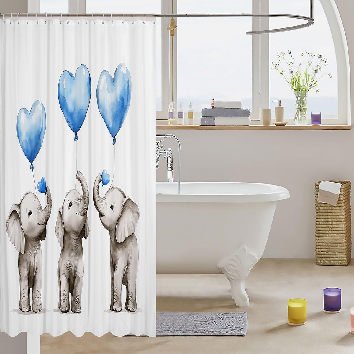 Elephant Shower Curtain 72x78 In 3D Pattern