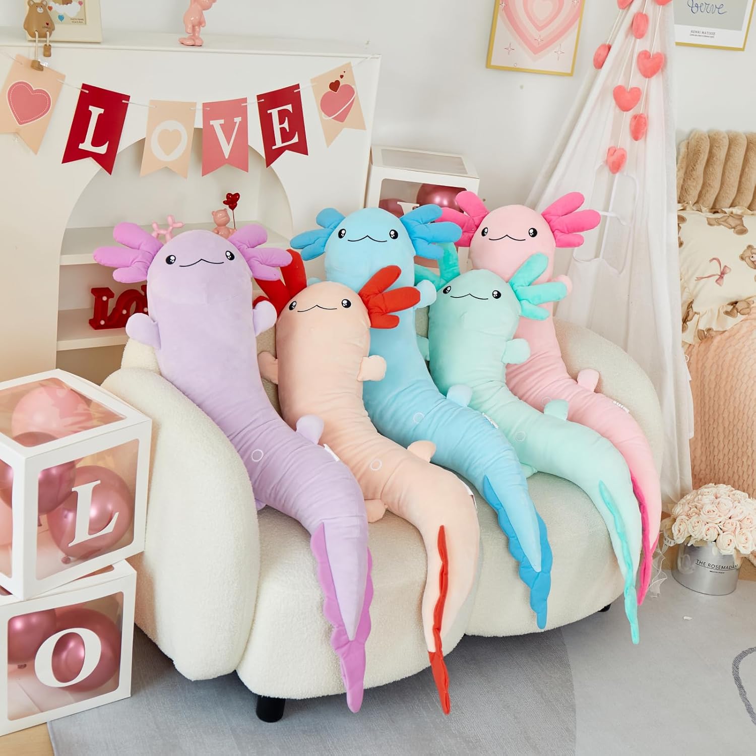 Big Blue Axolotl Plush Pillow for Relaxation and Automatically Glowing at Night
