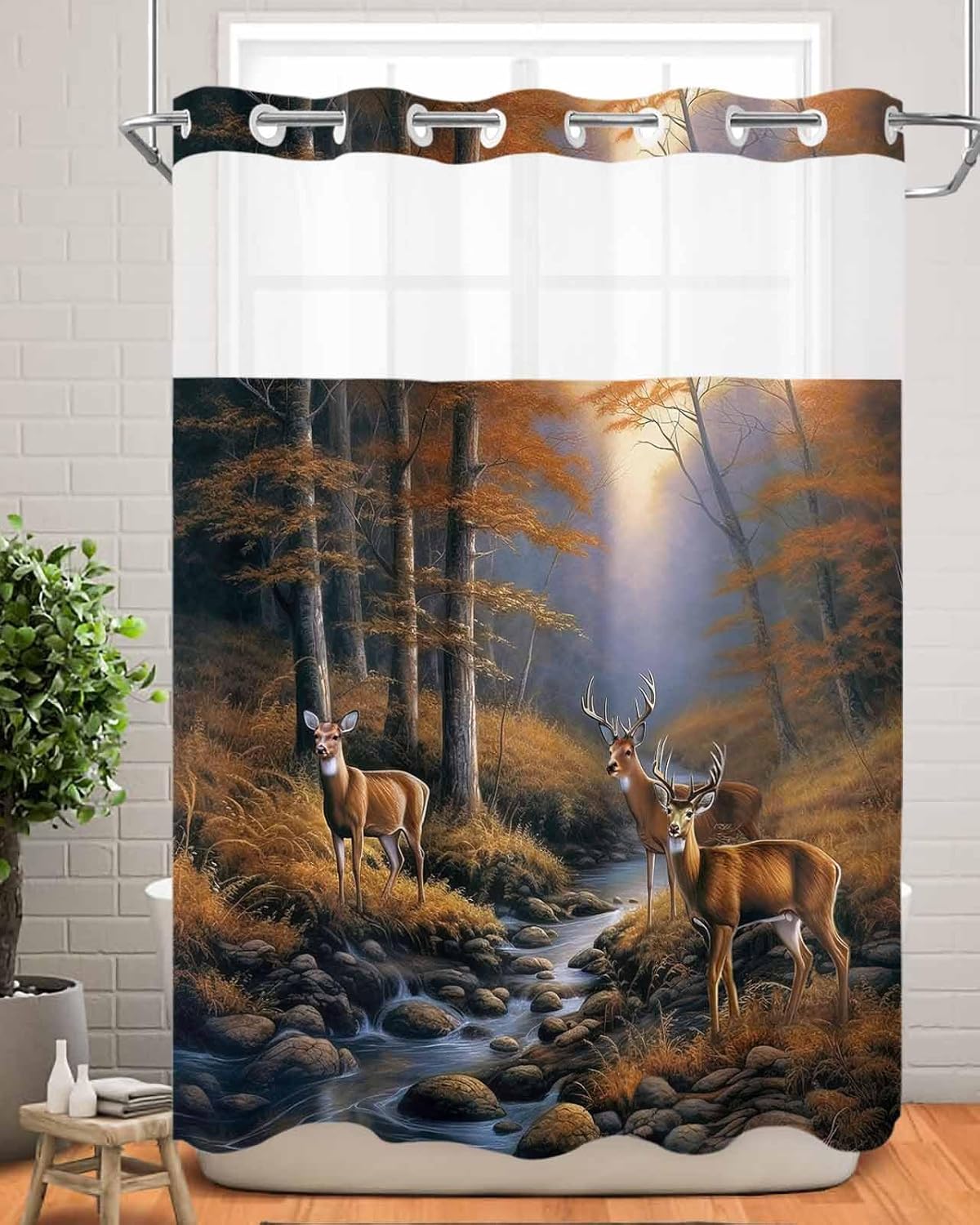 YESOF66 Sunset Forest Waterproof Shower Curtain Set No Hooks