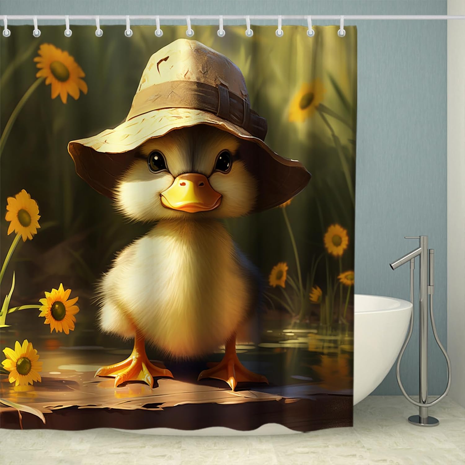 Cute Duck Shower Curtain Machine Washable Waterproof and Perfect for Kids