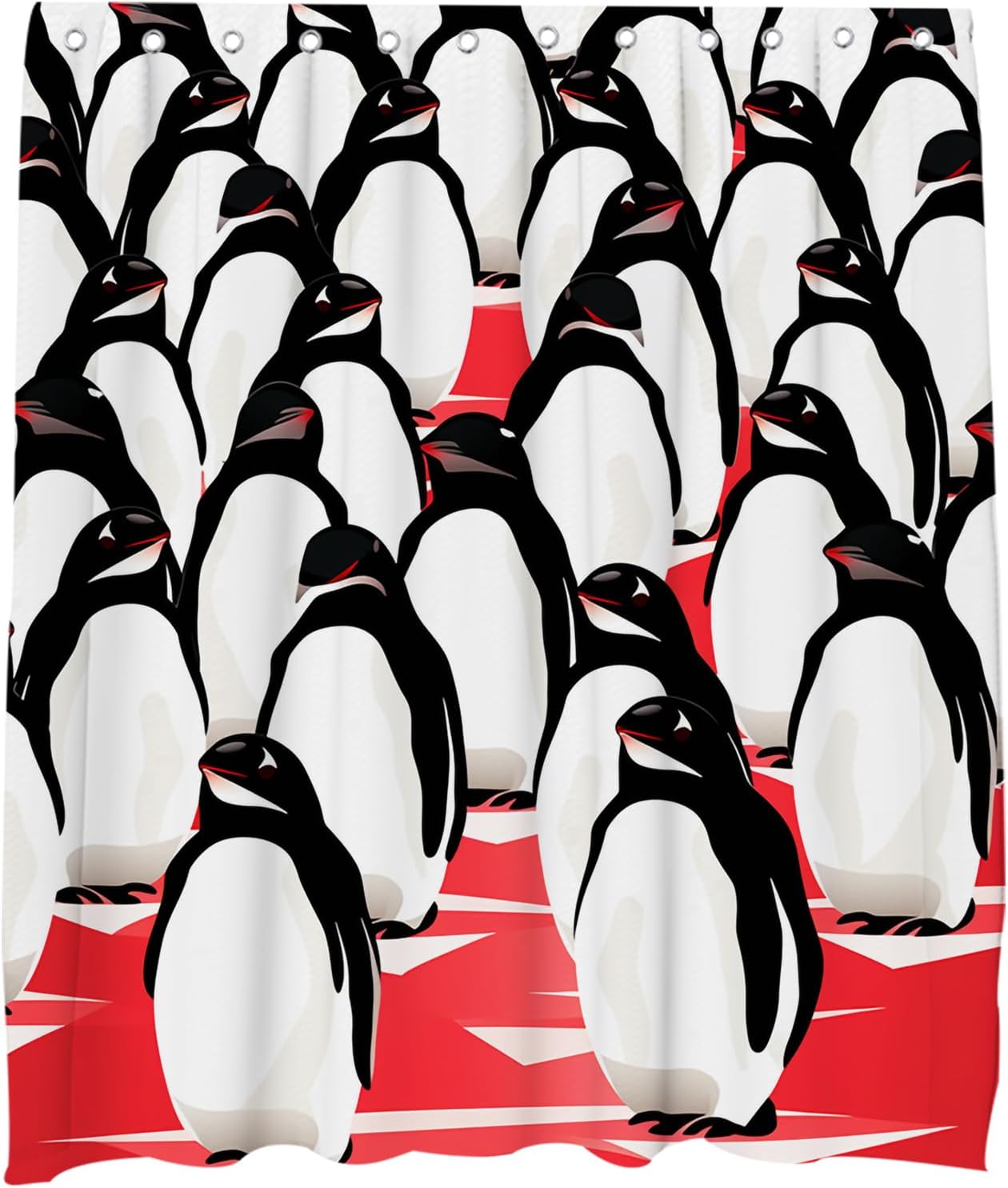 OTRANTO Black and White Penguin Shower Curtain Set