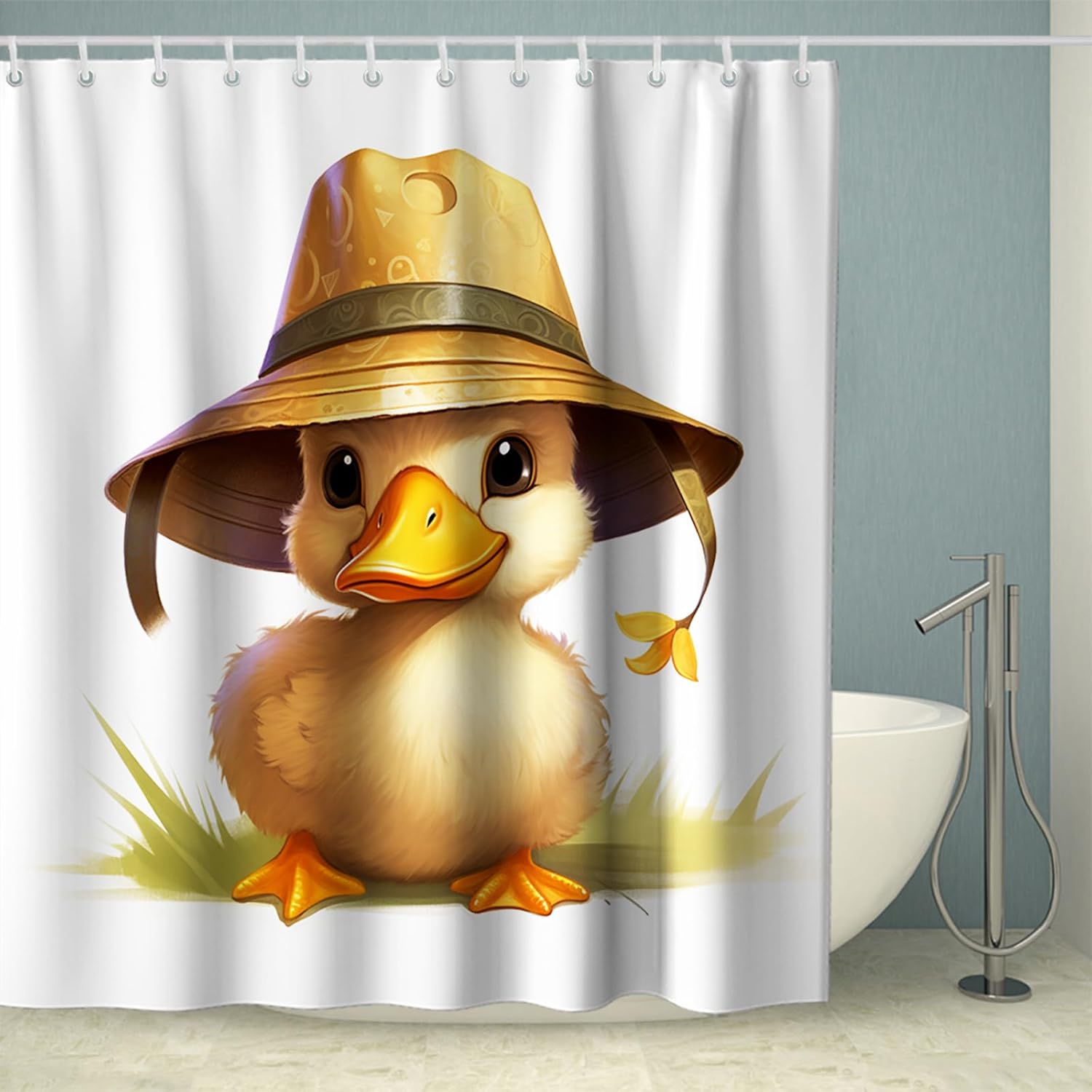 Cute Duck Shower Curtain Set for Kids Machine Washable Waterproof