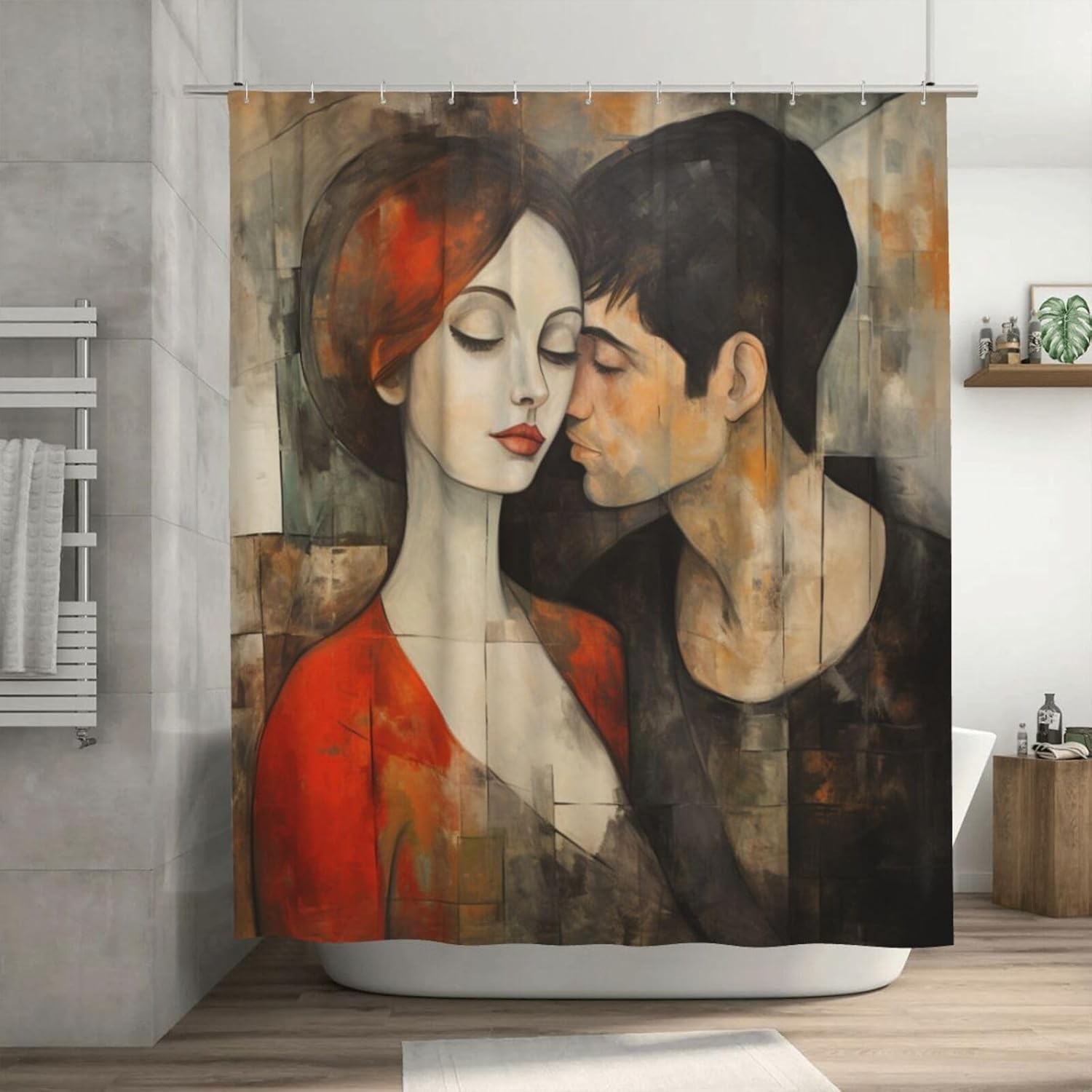 Kissing Girl Shower Curtain Set with 12 Hooks 72x72in