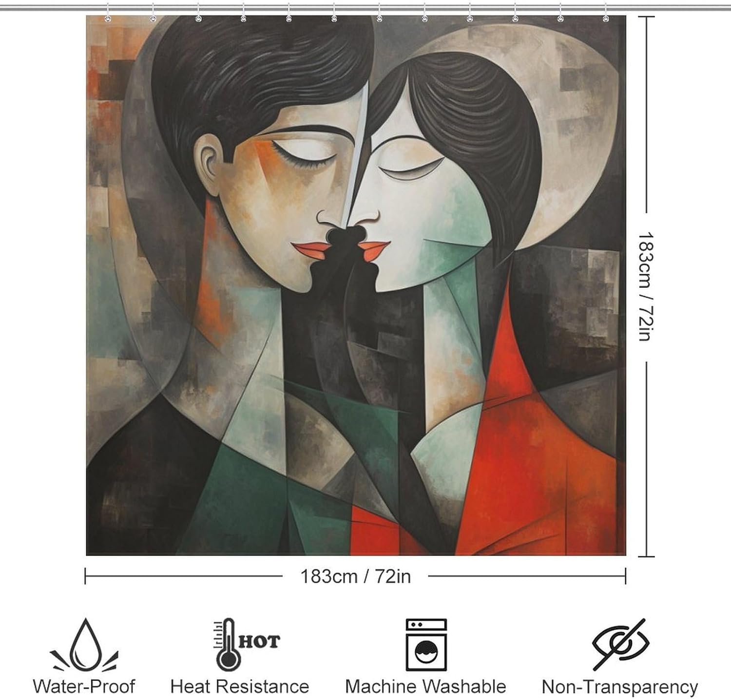 Kissing Girl Oil Painting Boho Shower Curtain Set