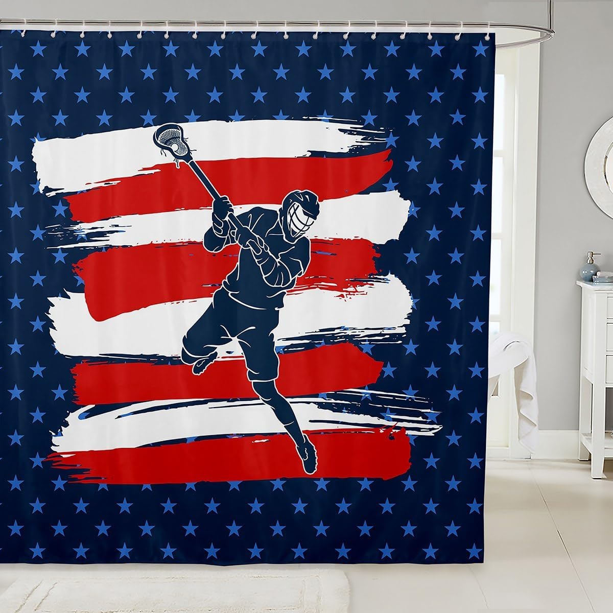 MTGAnyz72x72in Waterproof Lacrosse Shower curtain Set with 12 Hooks Durable and Stylish